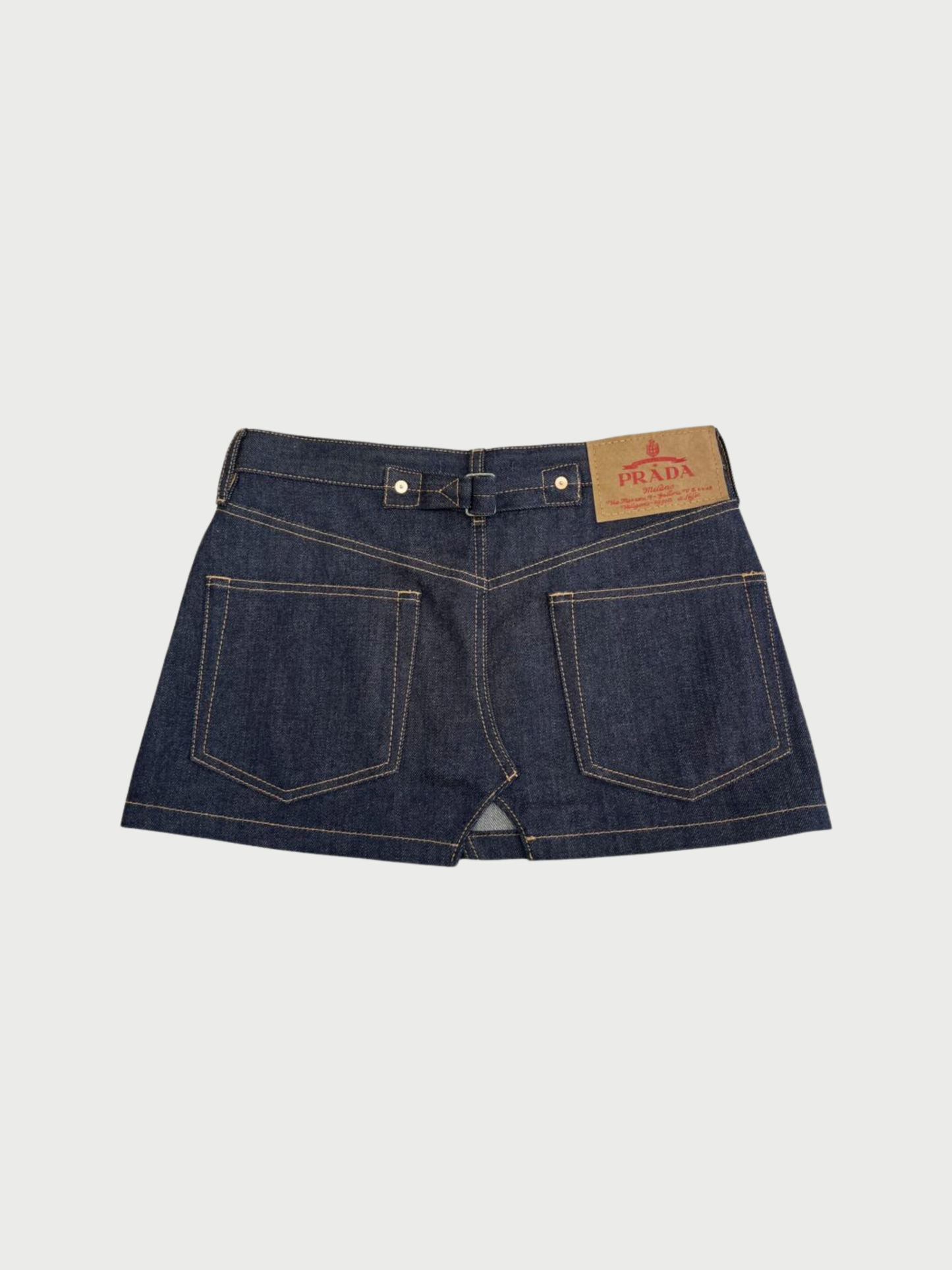 Prada 2020s Indigo Denim Brand-Plaque Low-Rise Mini Skirt