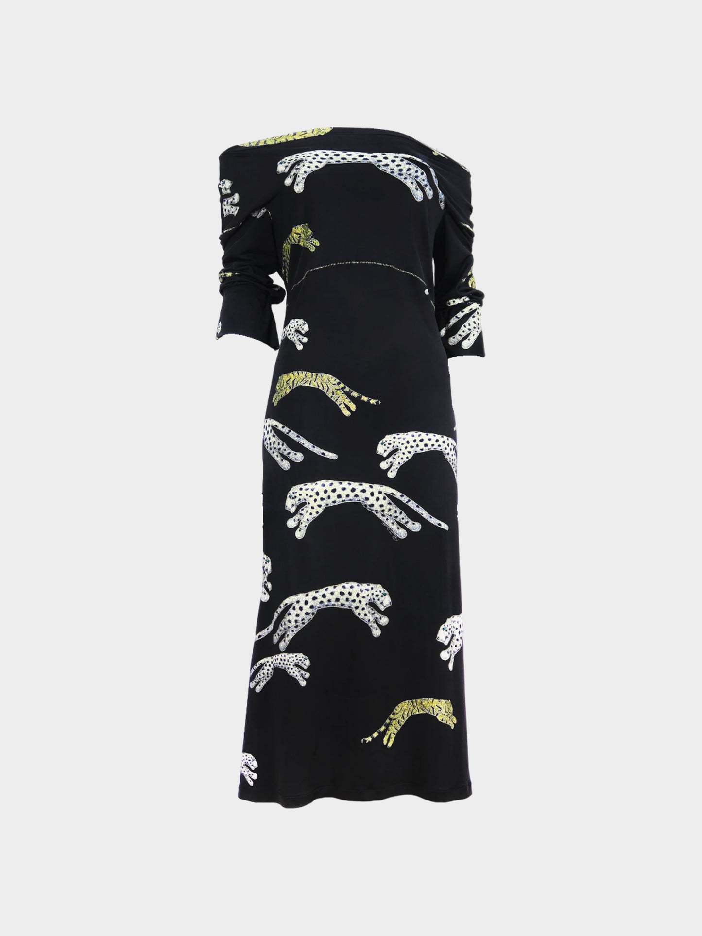 Roberto Cavalli FW 2002 Black Leopard and Tiger Print Dress