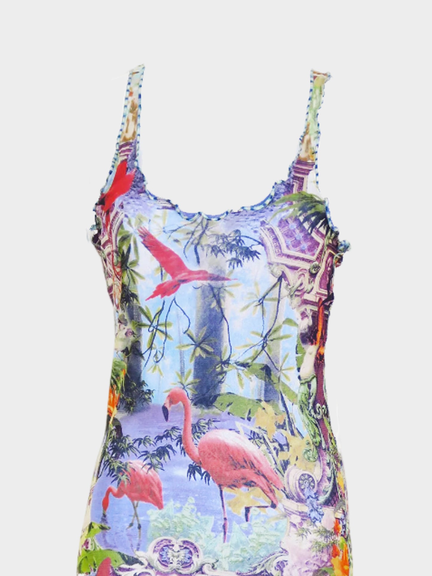 Jean Paul Gaultier SS 1997 Flamingo Printed Mesh Maxi Dress