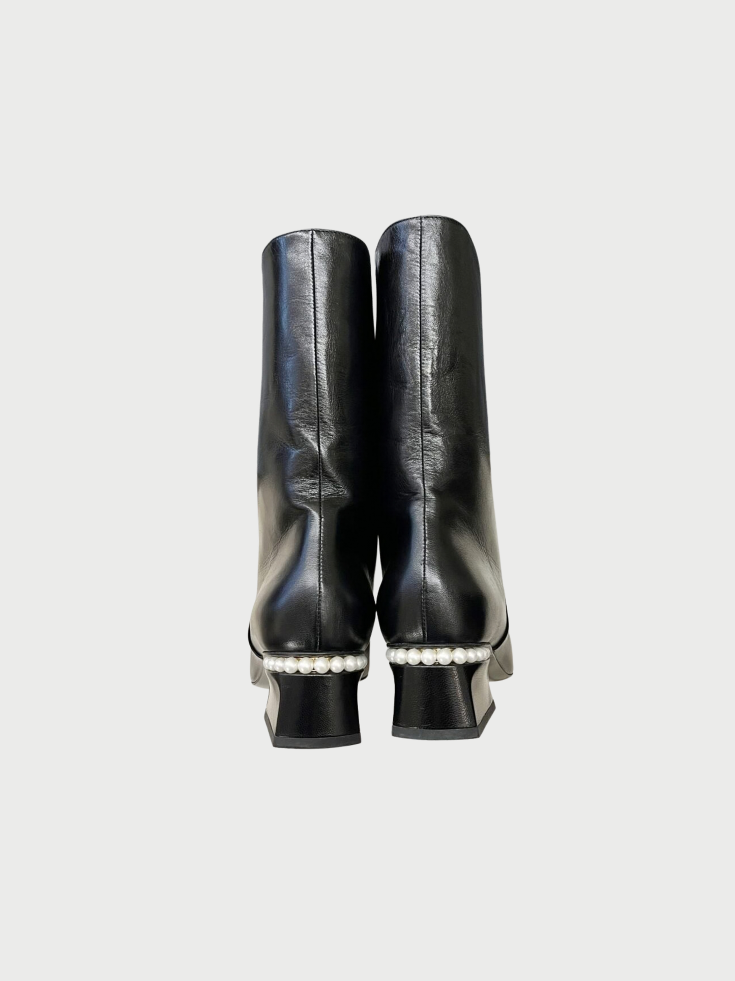 Chanel 2021 Black Leather Pearl Heel Boots