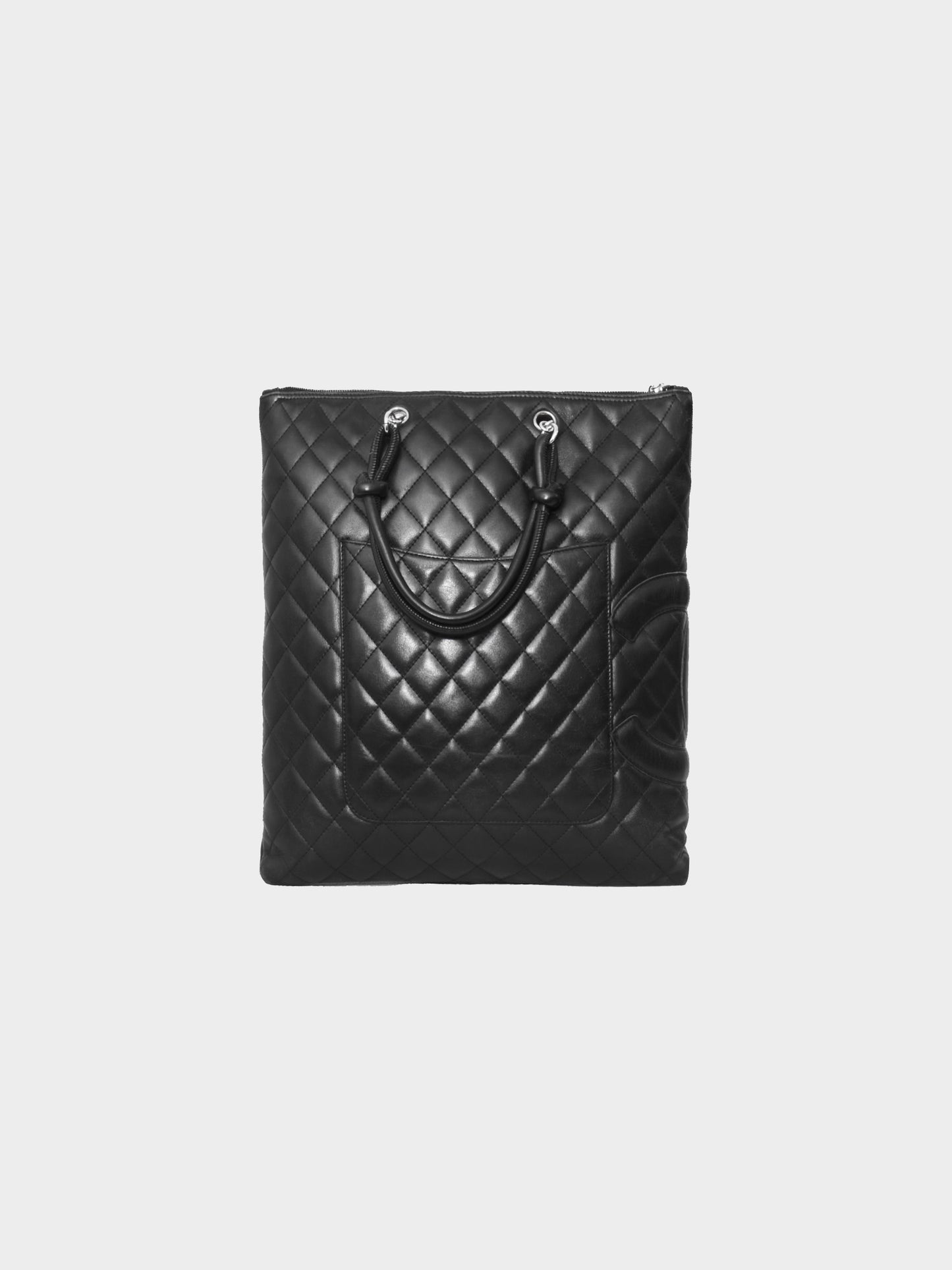 Chanel 2005 Black Leather Quilted Cambon Ligne Tote Bag