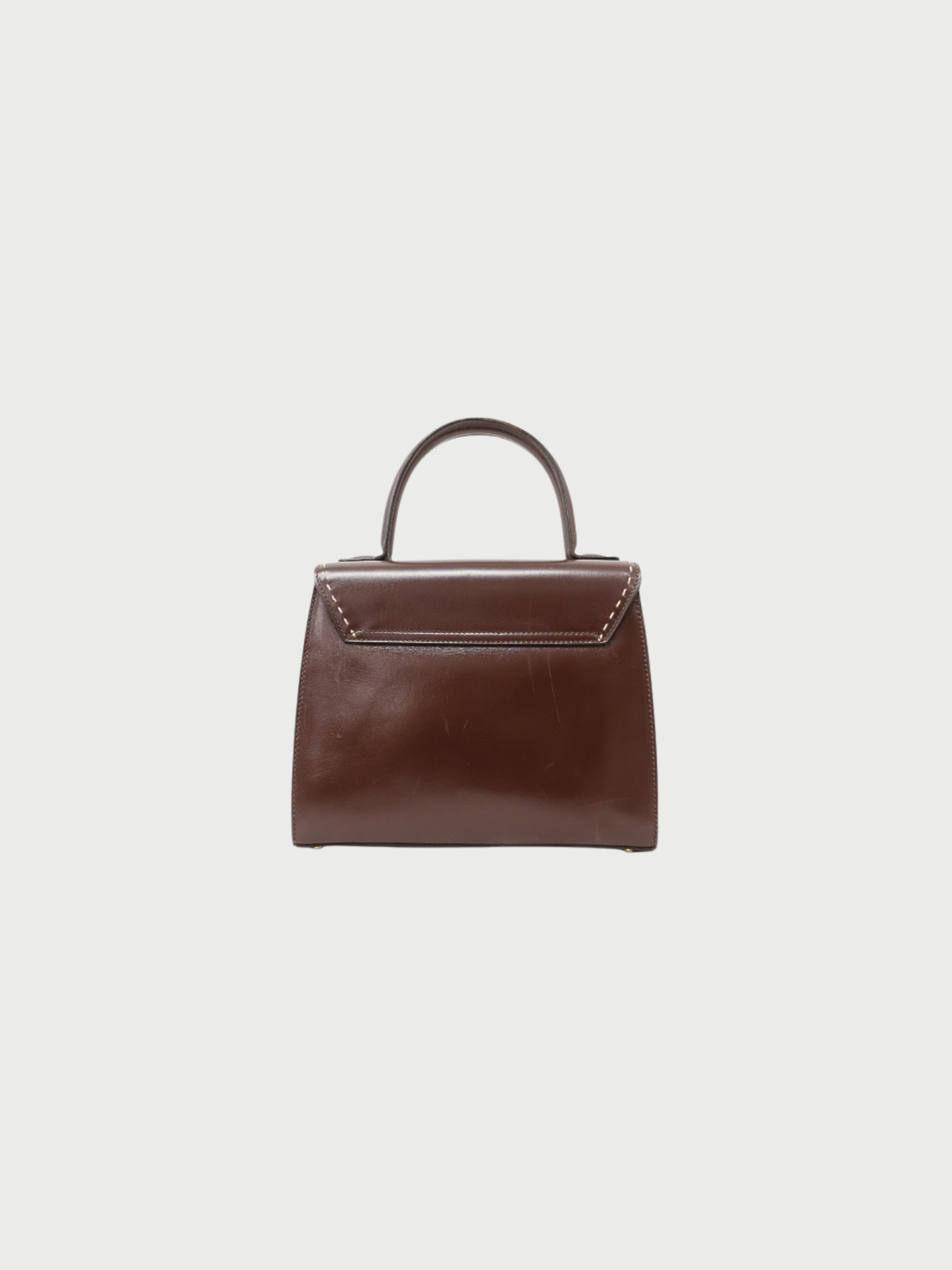 Celine 1990s Brown Leather Turn-Lock Stitch Handbag