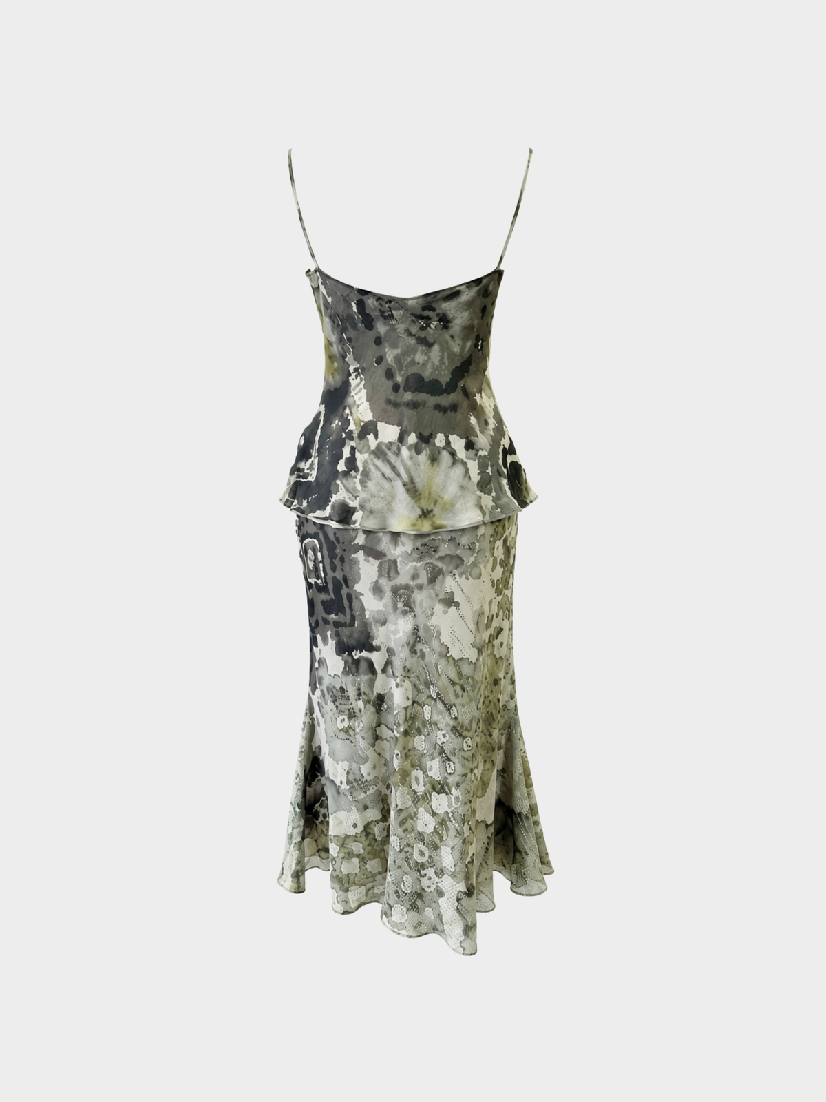 Christian Dior SS 2003 Taupe Green Ruffle Silk Chiffon 2-Piece Skirt & Cami Set