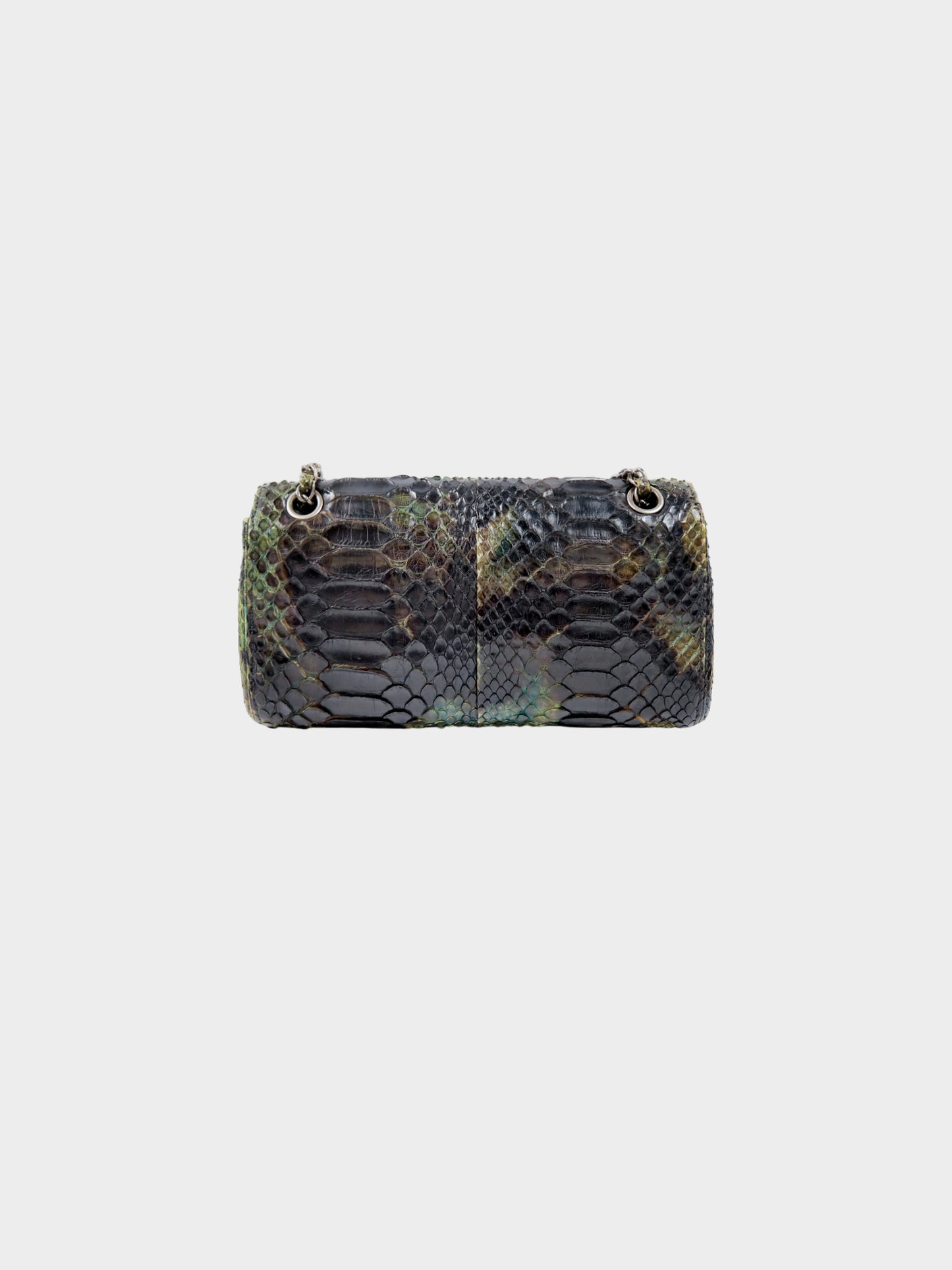 Chanel 2005-2006 Khaki Python Leather Medium Classic Single Flap Bag
