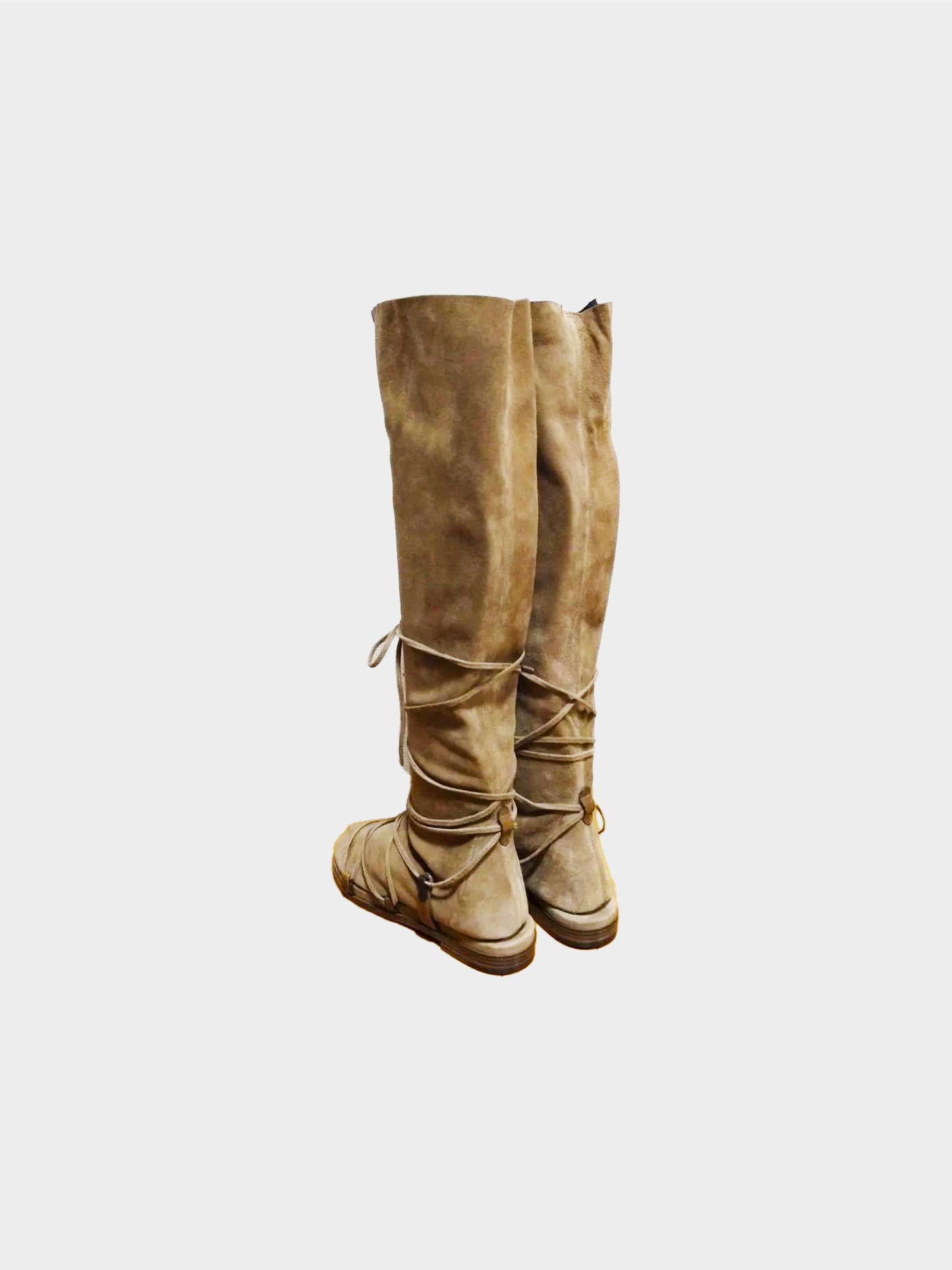 Bottega Veneta 2000s Brown Suede Lace Up Long Boots