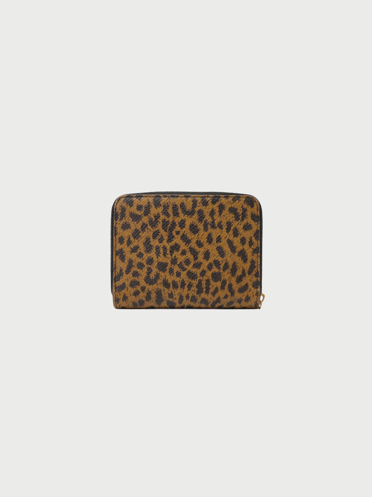 Celine 2000s Brown Black Leopard Print Leather Zip Coin Case