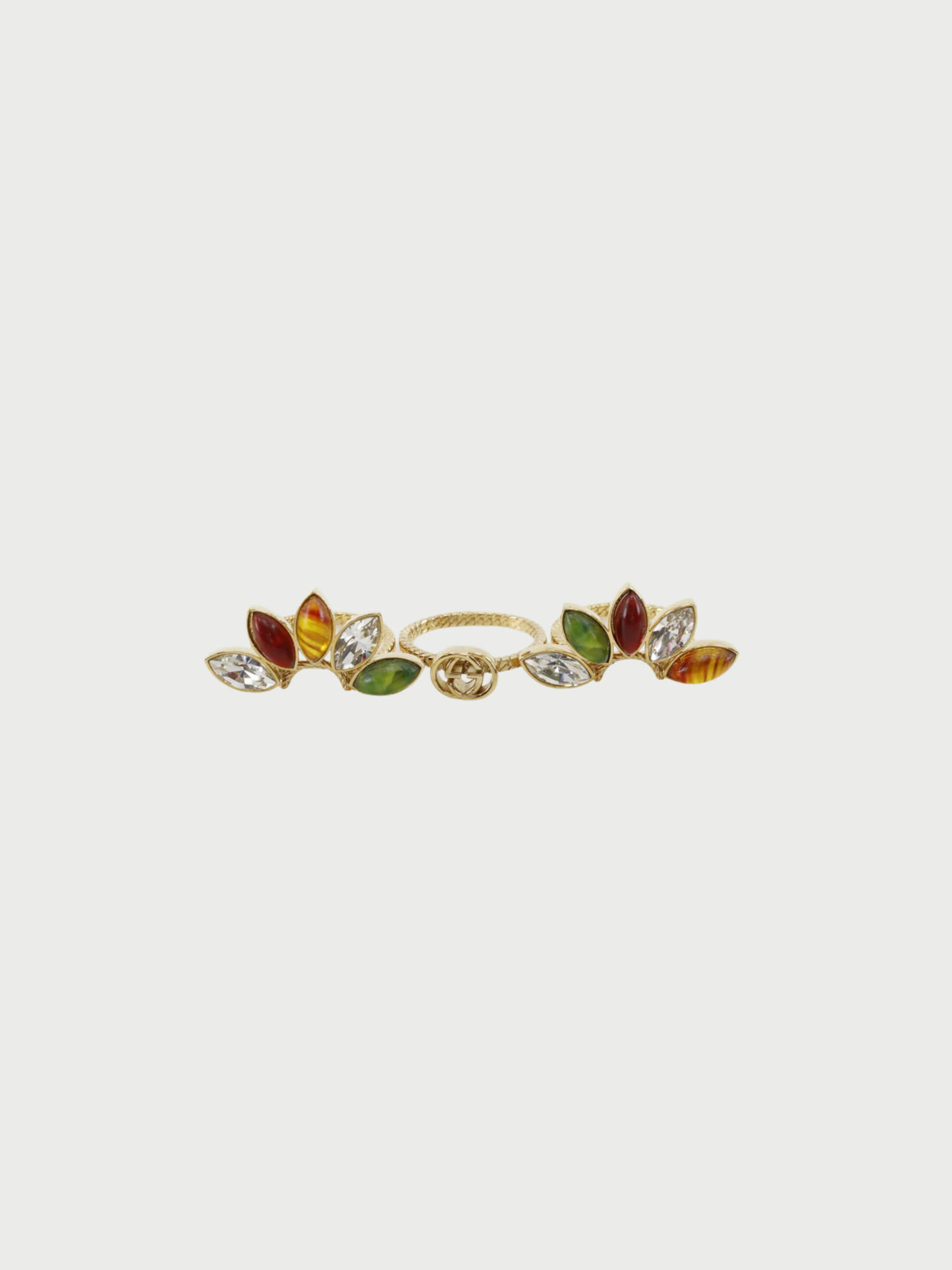 Gucci 2010s Gold Plated Metal Interlocking G Flower 3 Row Ring