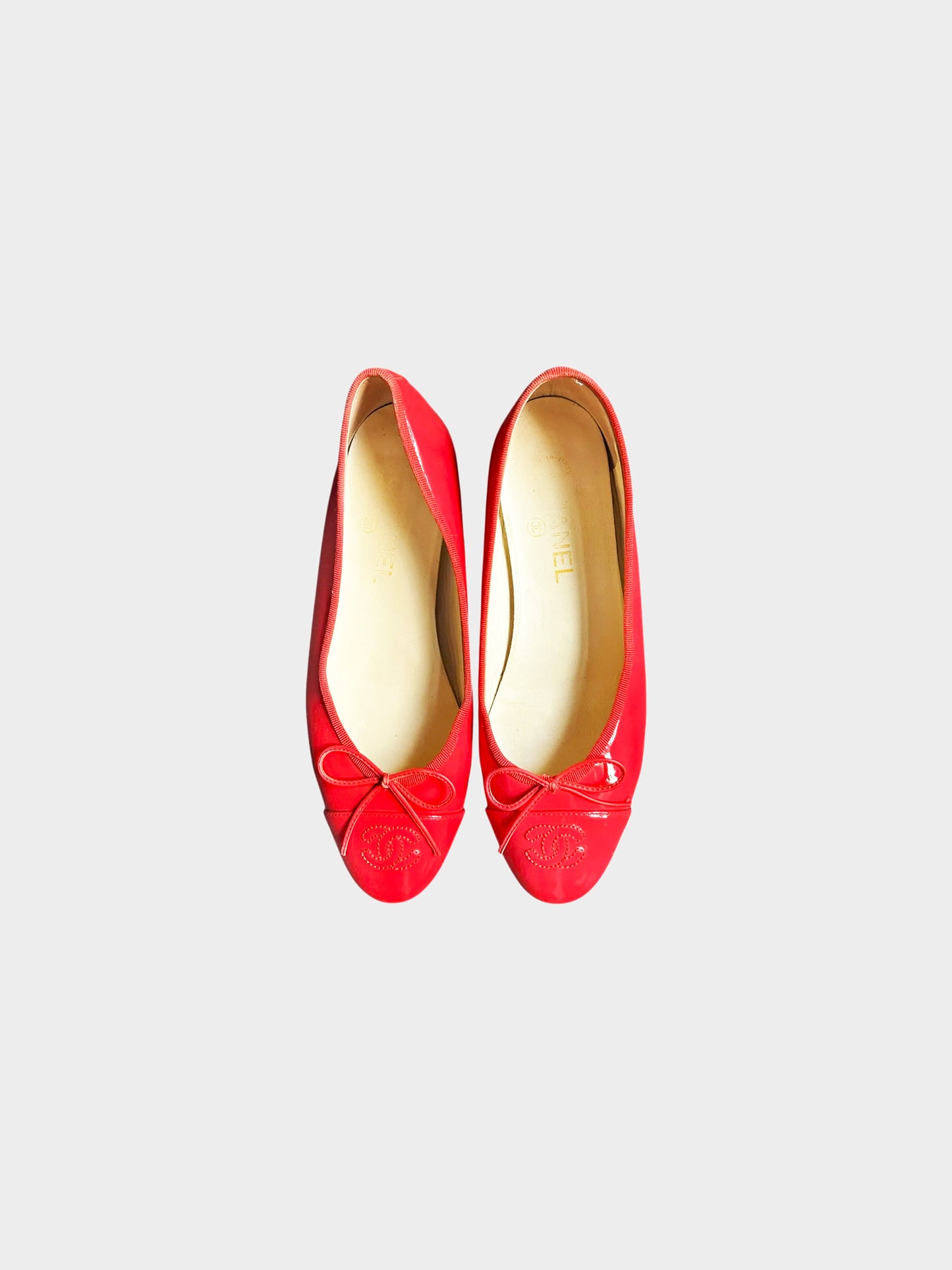 Chanel 2000s Red Patent Leather CC Ballerina Flats