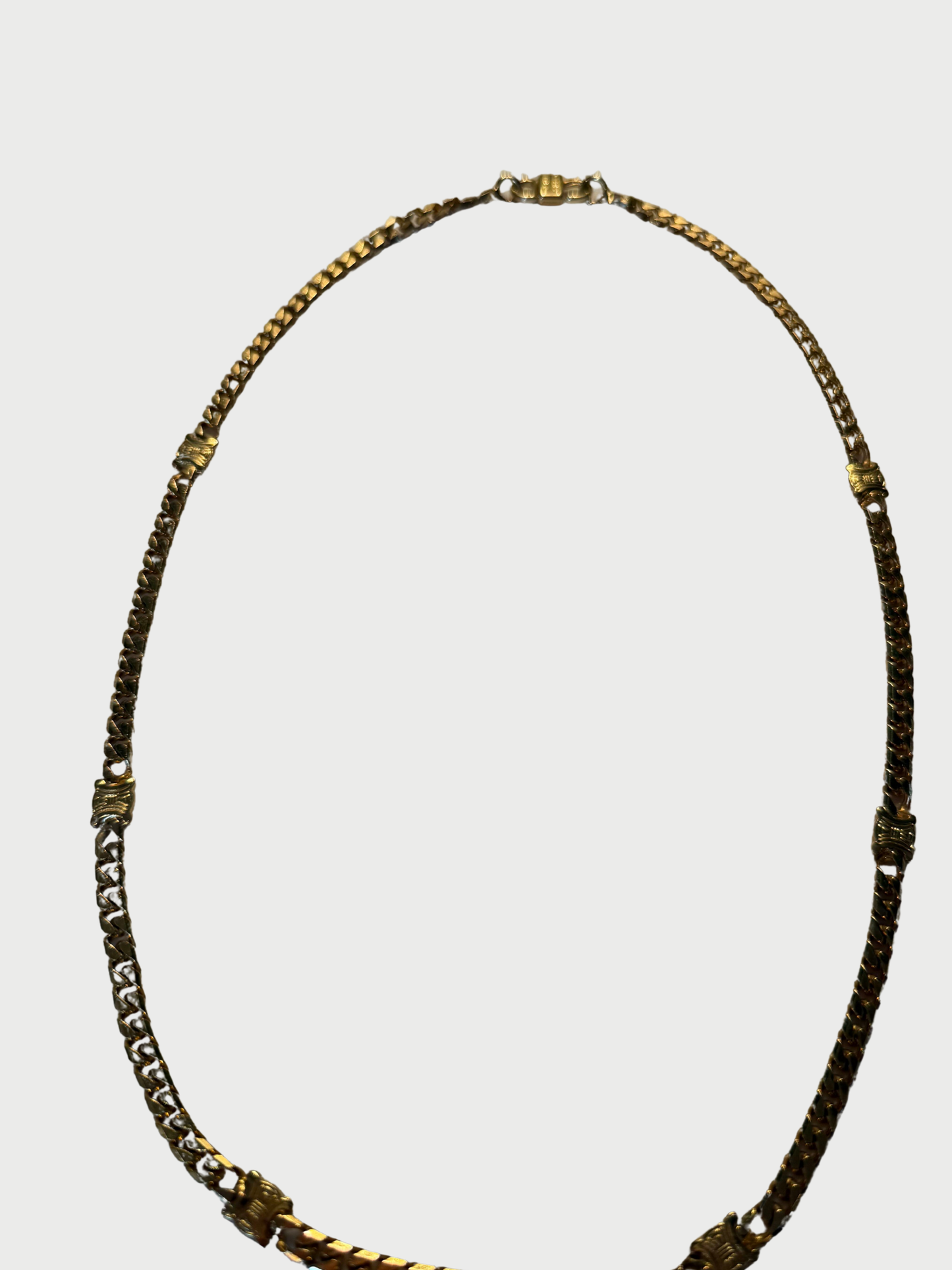 Celine 1990s Gold Triomphe Macadam Curb Chain Choker Necklace