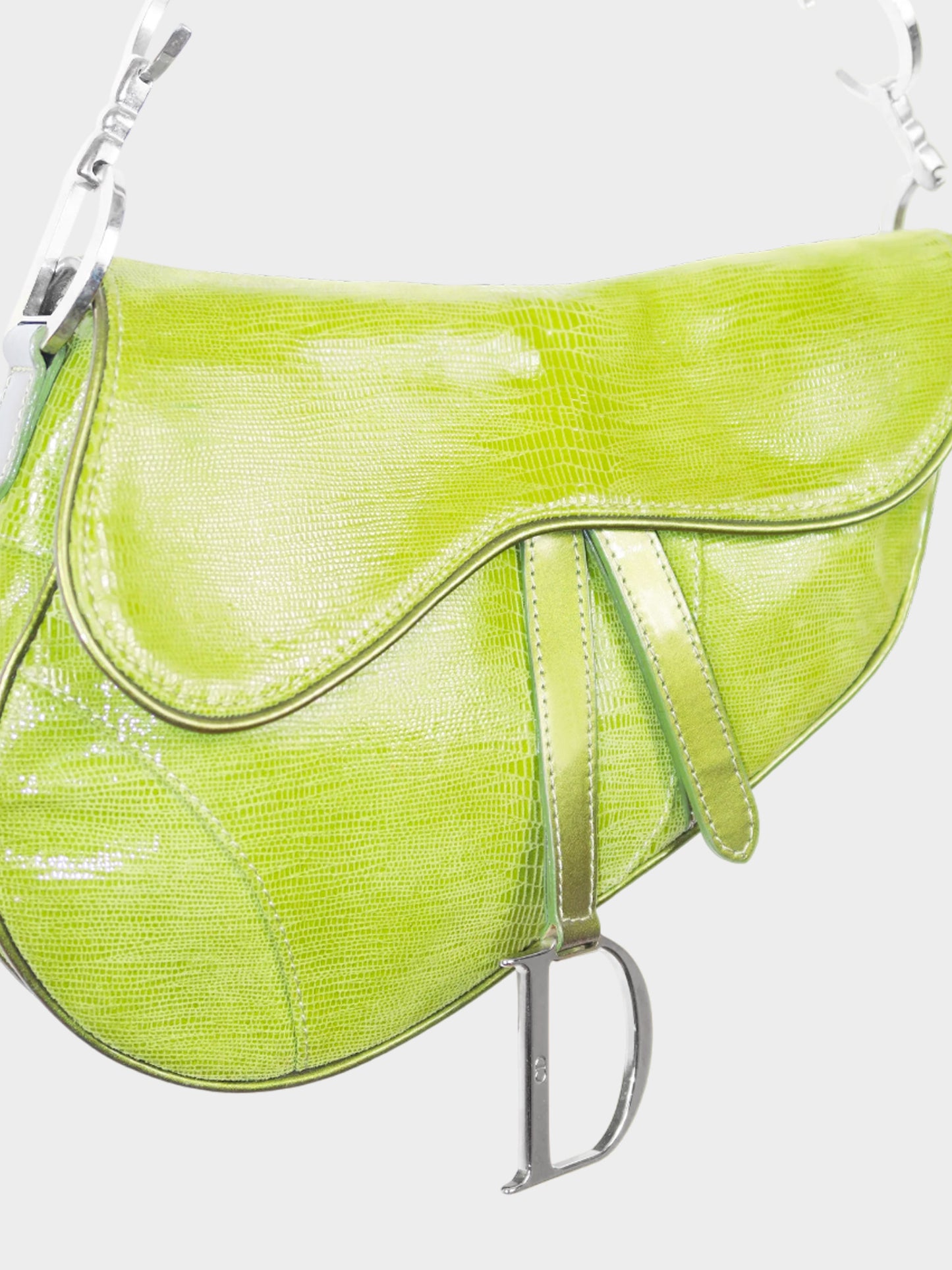 Christian Dior by John Galliano 2001 Green Lizard Patent Leather Saddle Bag