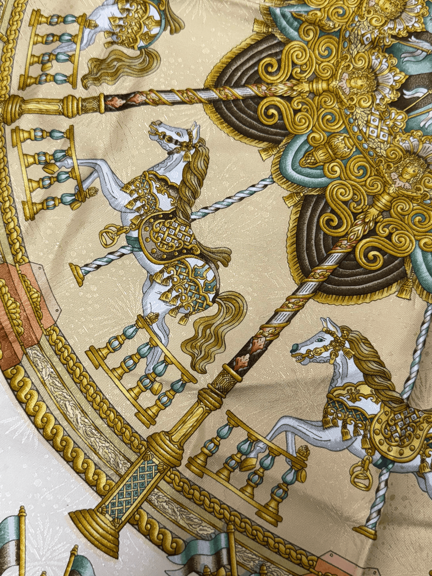 Hermès 1993 Gold Beige Luna Park Silk Carré 90 Scarf