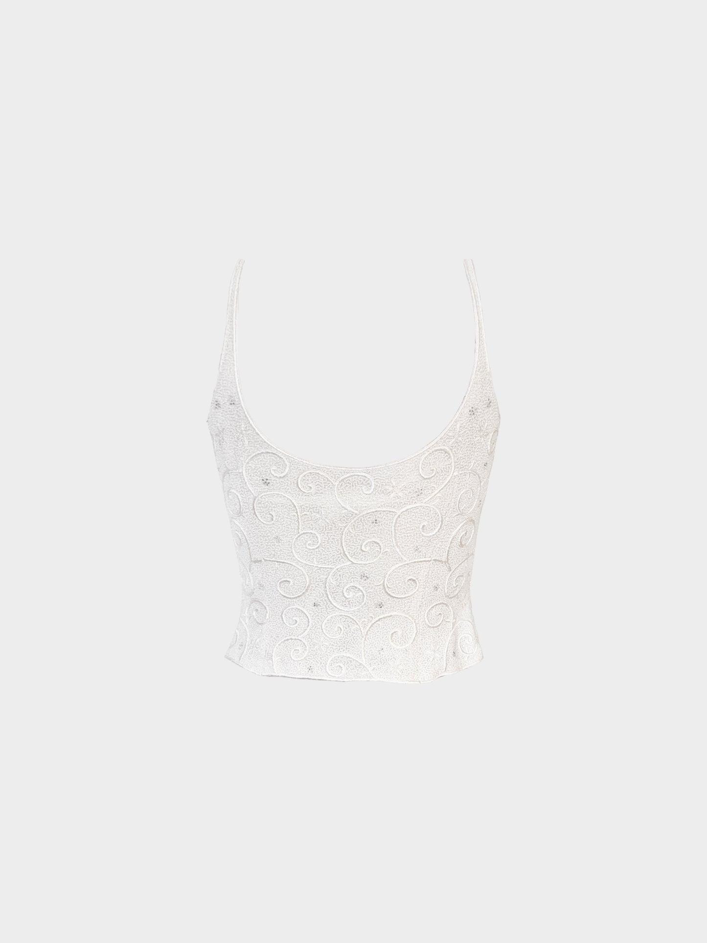 Escada 1990s White Swirl and Flower Print Silk Tank Top