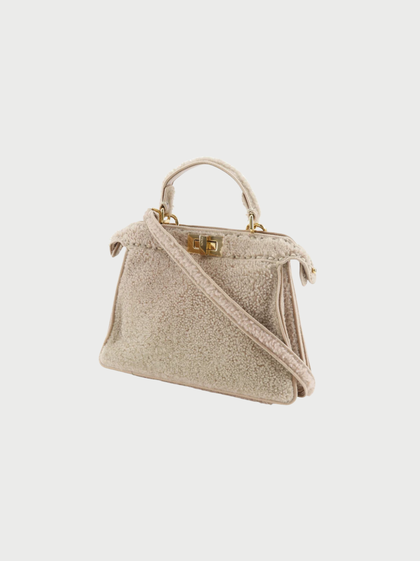 Fendi 2010s Pink Beige Shearling Peekaboo 2Way Handbag