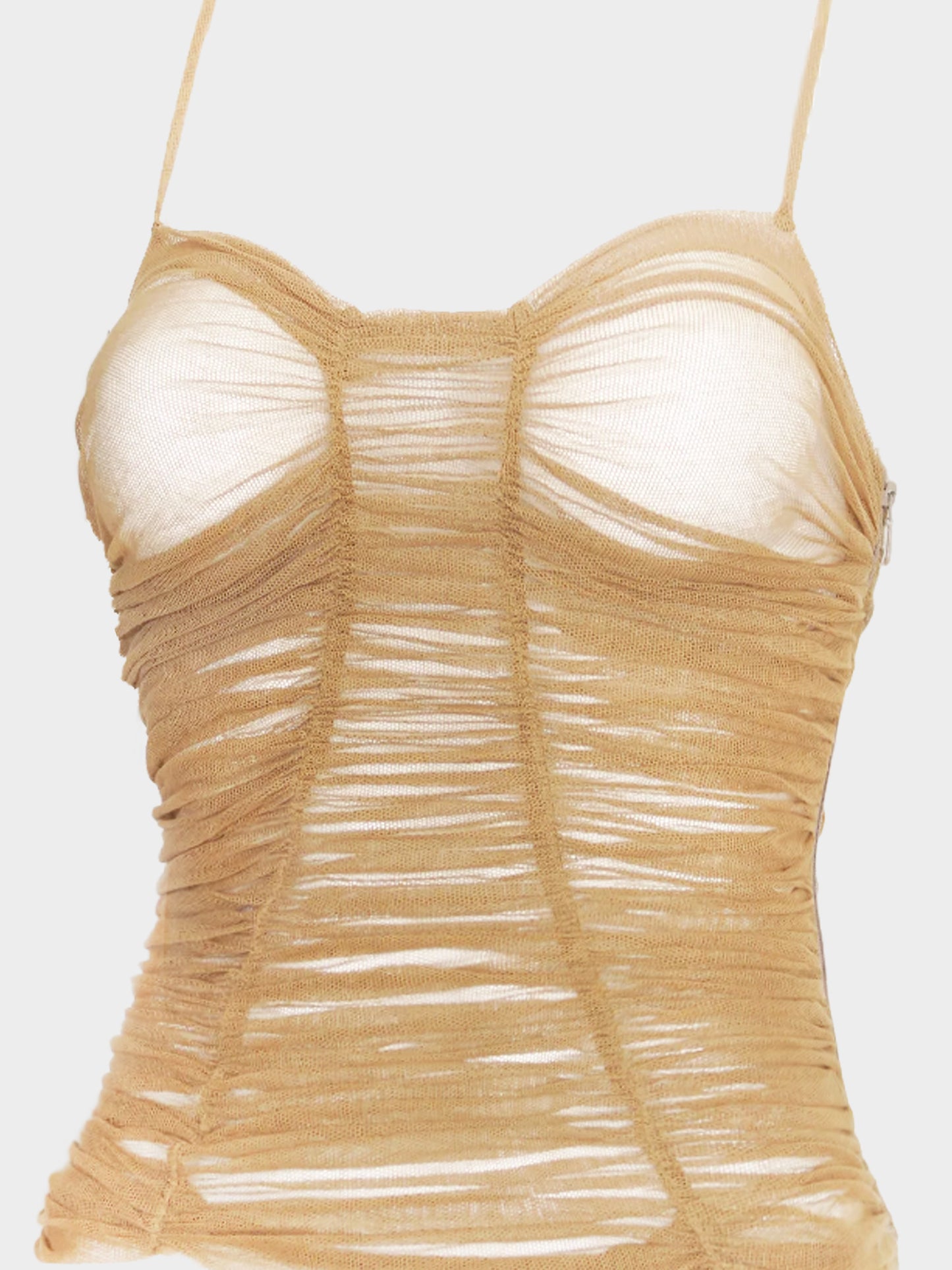Dolce and Gabbana SS 2001 Dark Beige Gathered Mesh Top