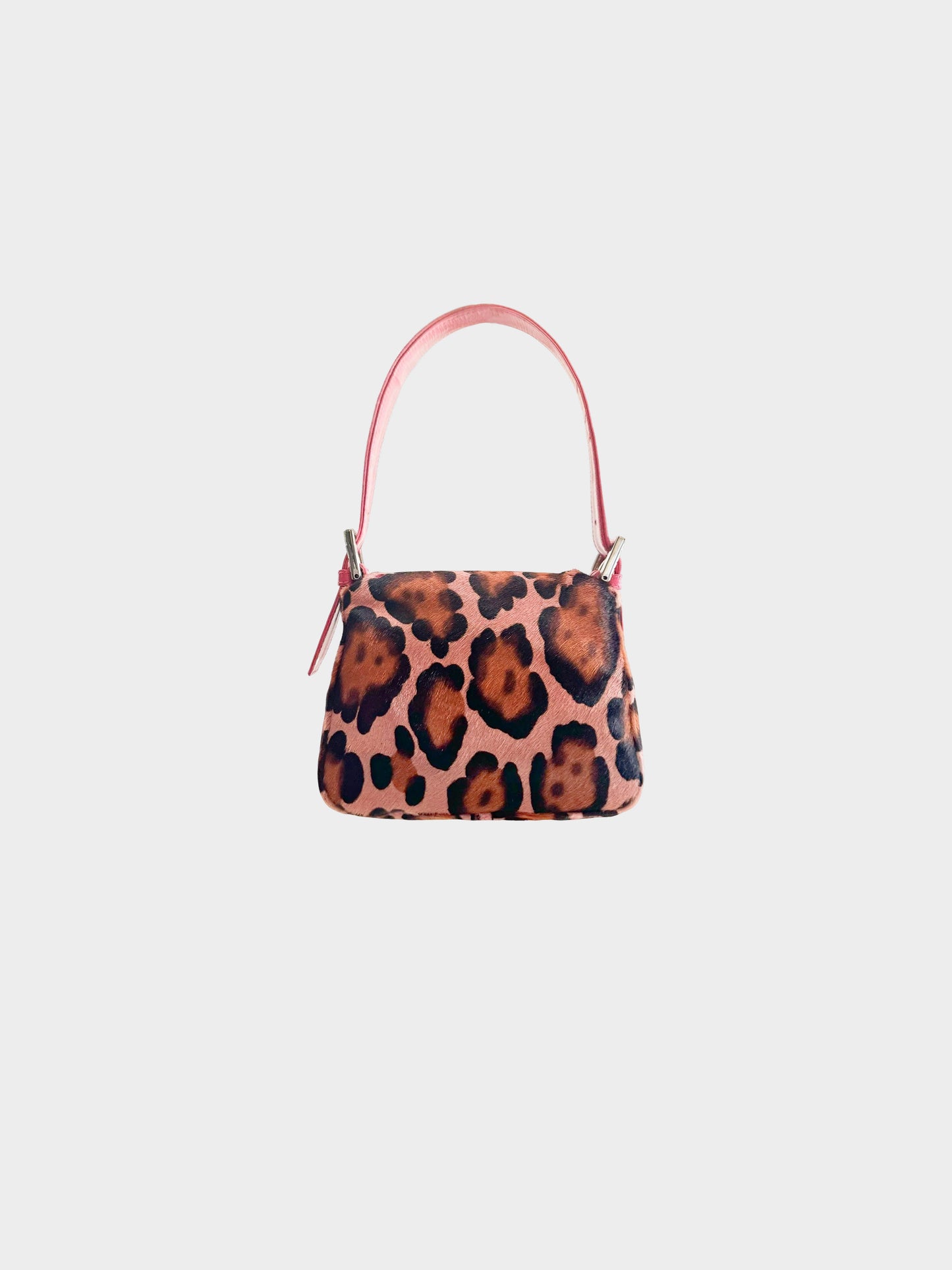 Fendi 2000s Pink Leopard Print Pony Hair Mini Square Baguette
