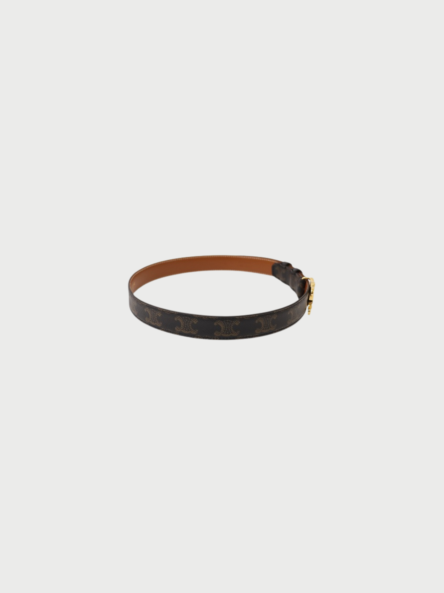Celine 2000s Dark Brown Gold PVC Leather Triomphe Belt