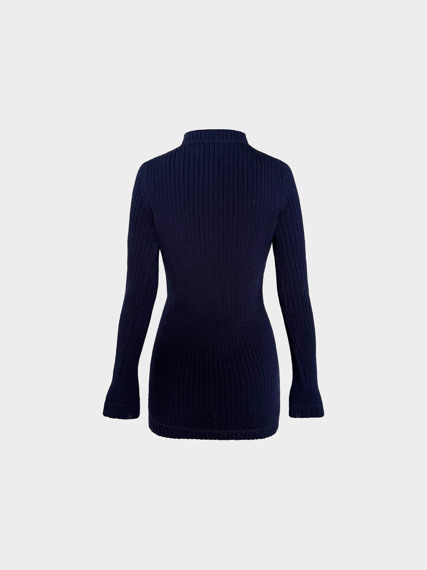 Prada 2000s Navy Blue Knitted Long Sleeve Fitted Mini Dress/Top