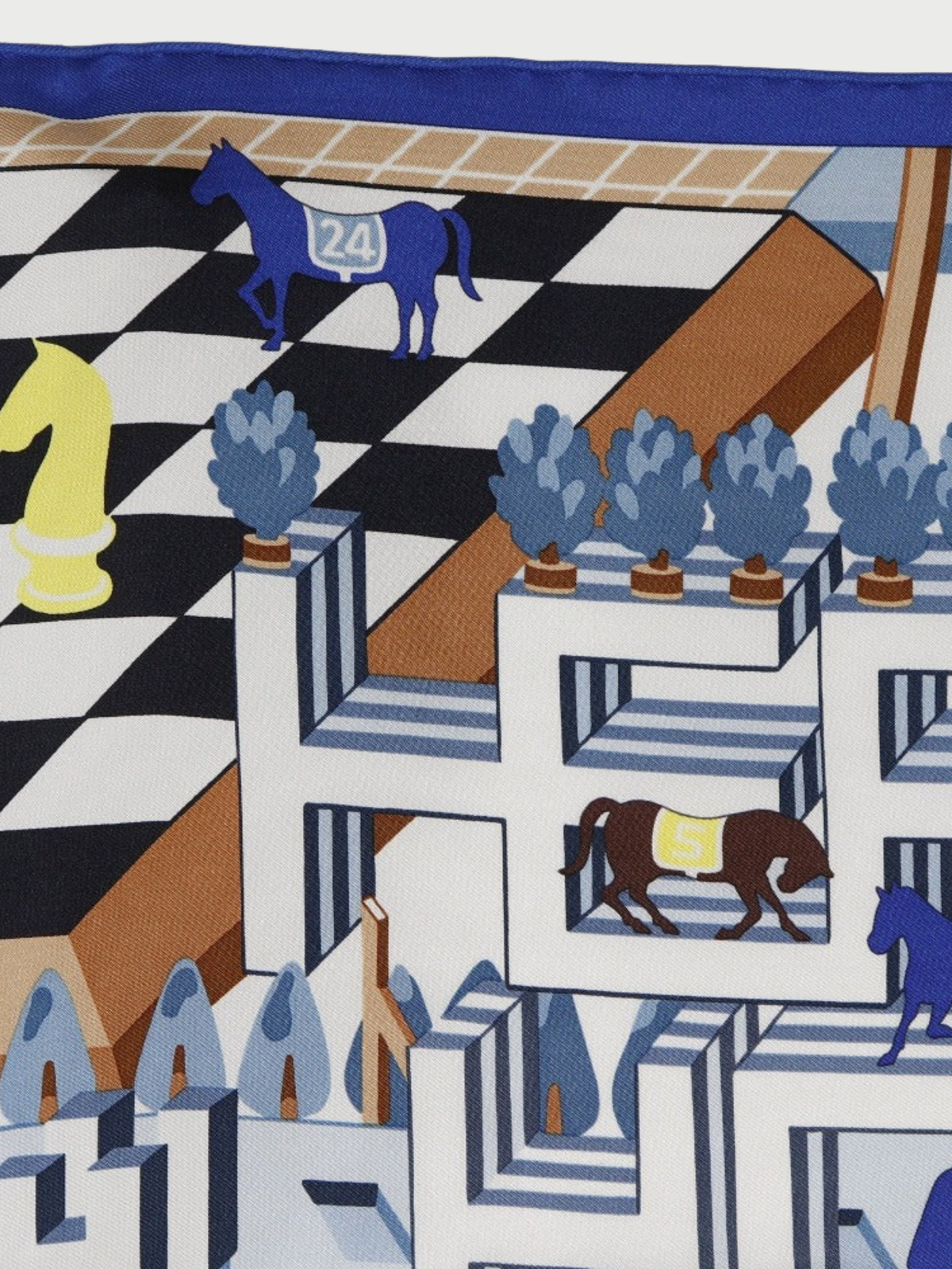 Hermès 2000s White Blue Silk Carré 45 Horse Club Scarf