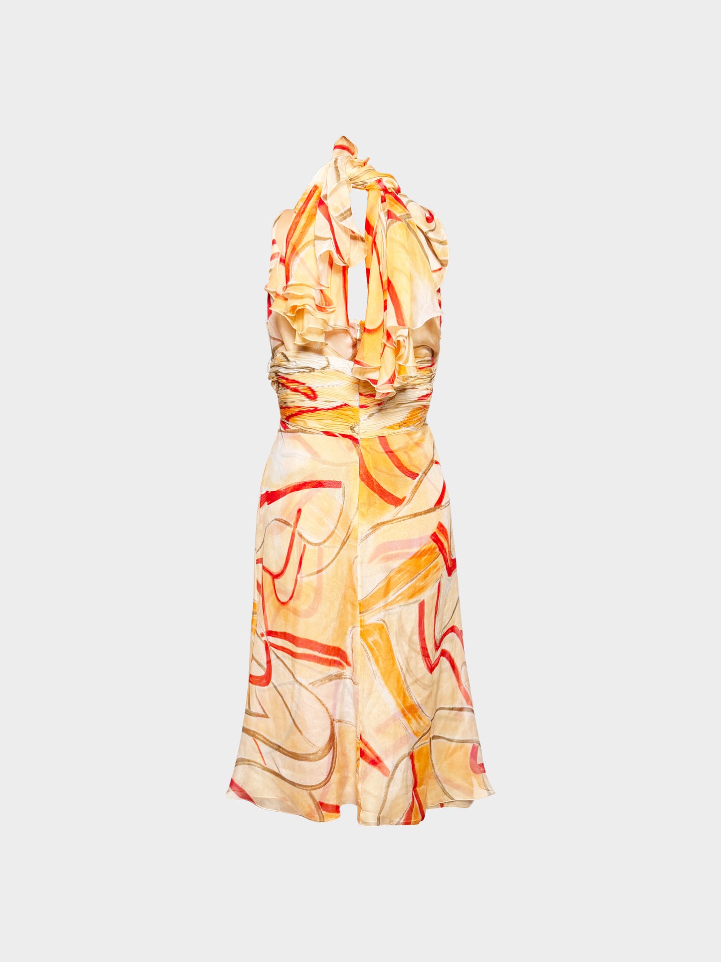 Valentino 2000s Swirl Print Sheer Halter Dress