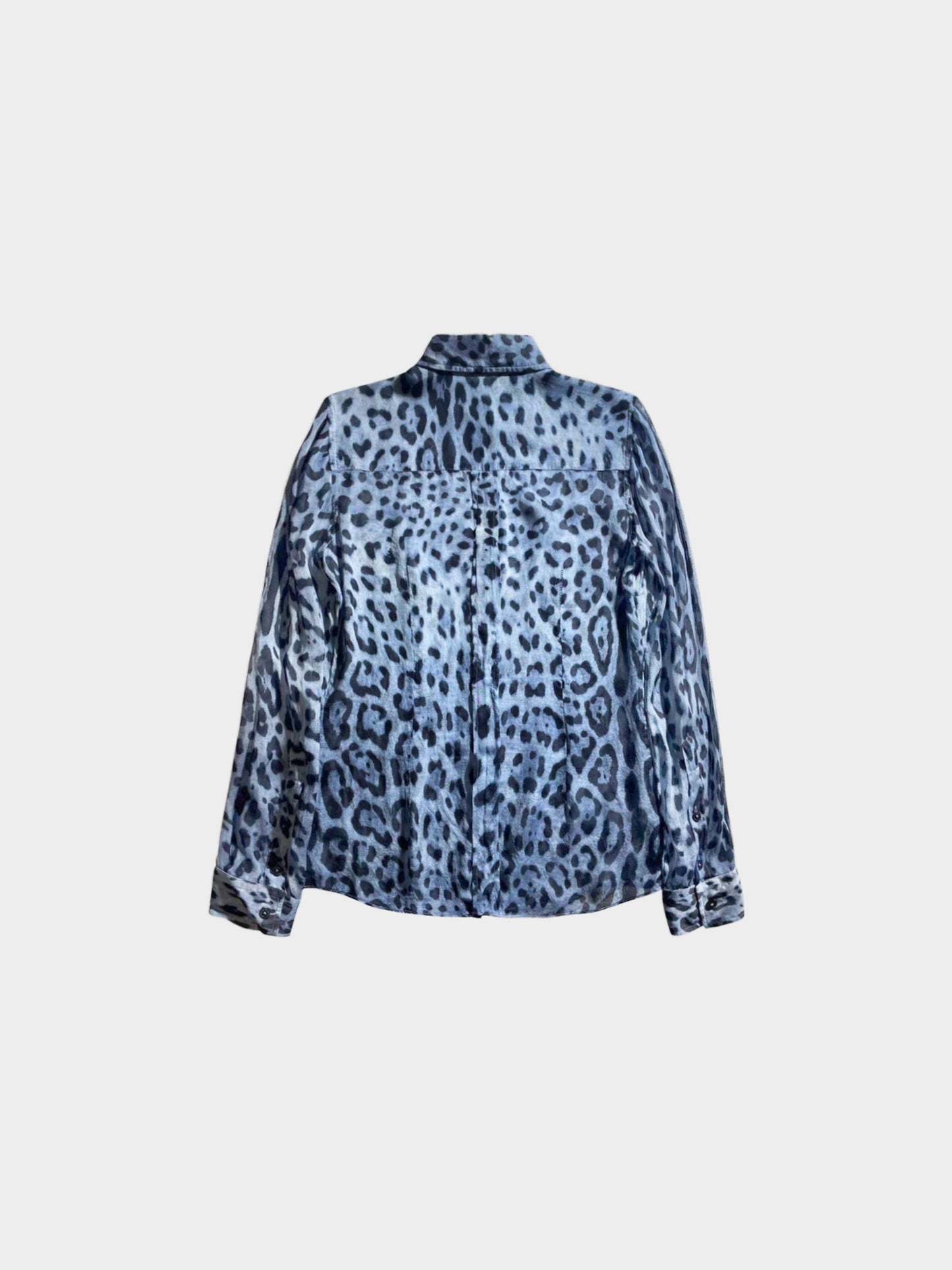 Dolce and Gabbana 2010s Blue Leopard Print Silk Shirt