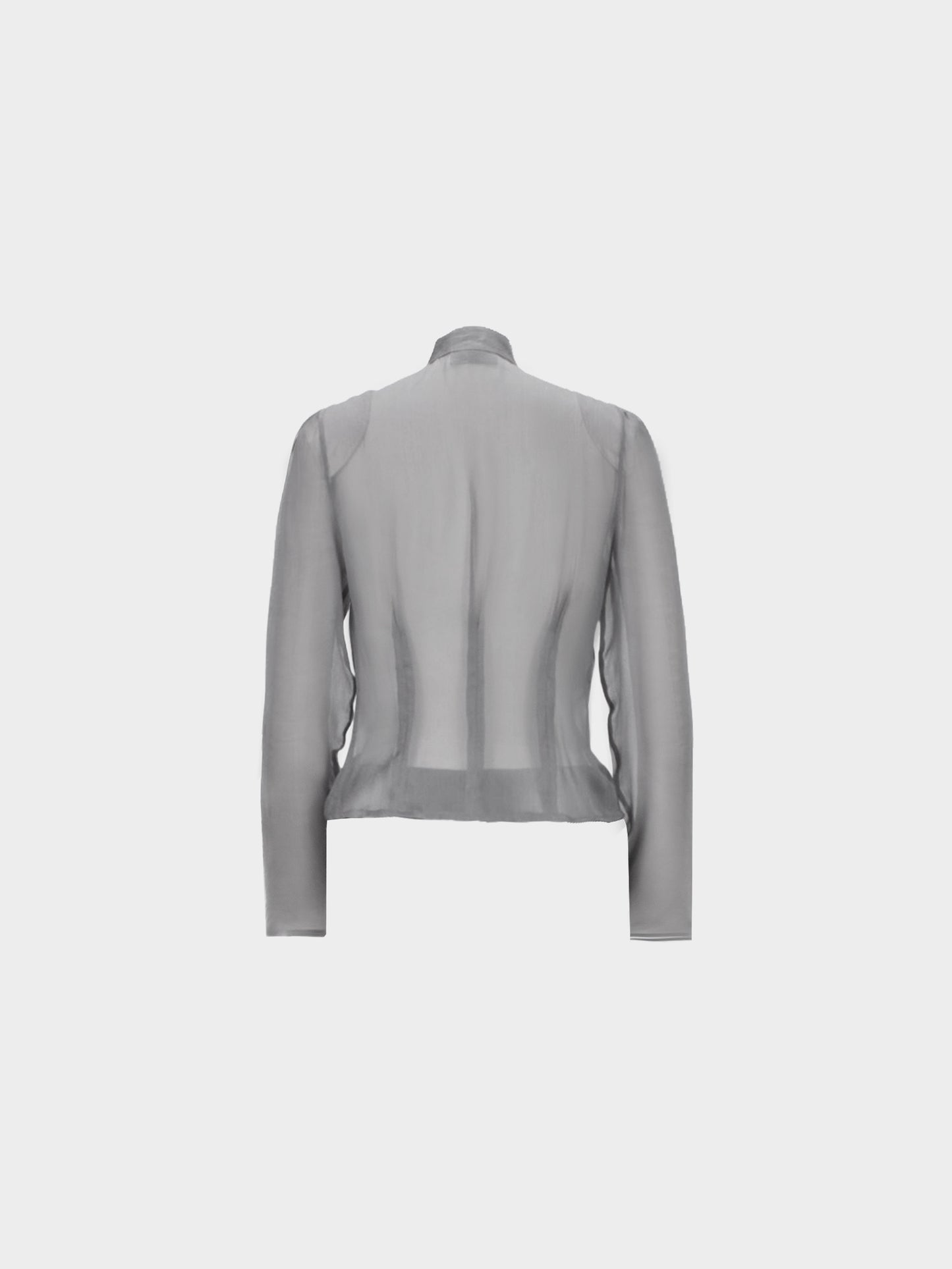 Prada 2010s Grey Chiffon High Collar Button-down Long Sleeve Blouse