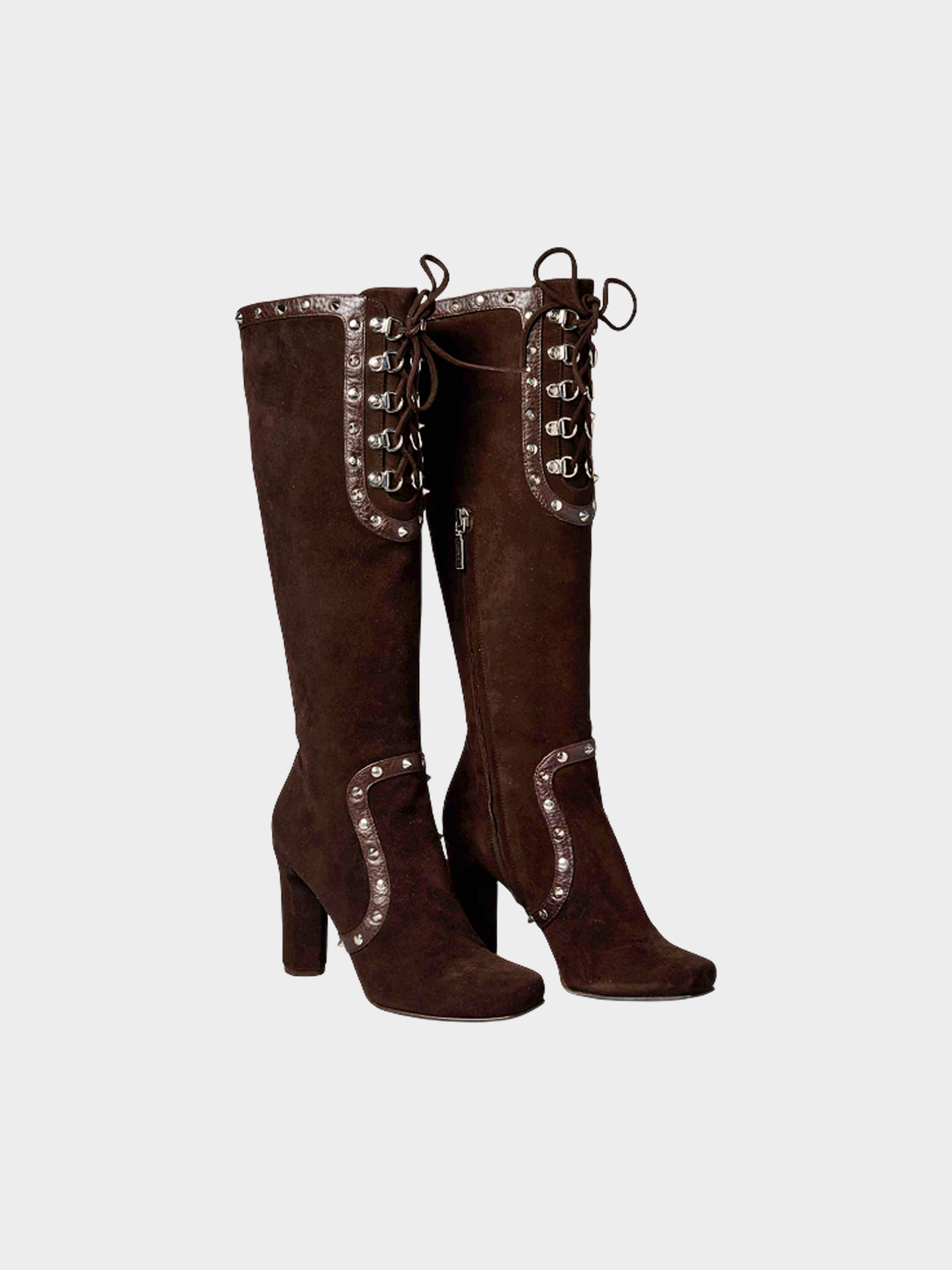Dolce and Gabbana 2010s Brown Suede Studded High Boots