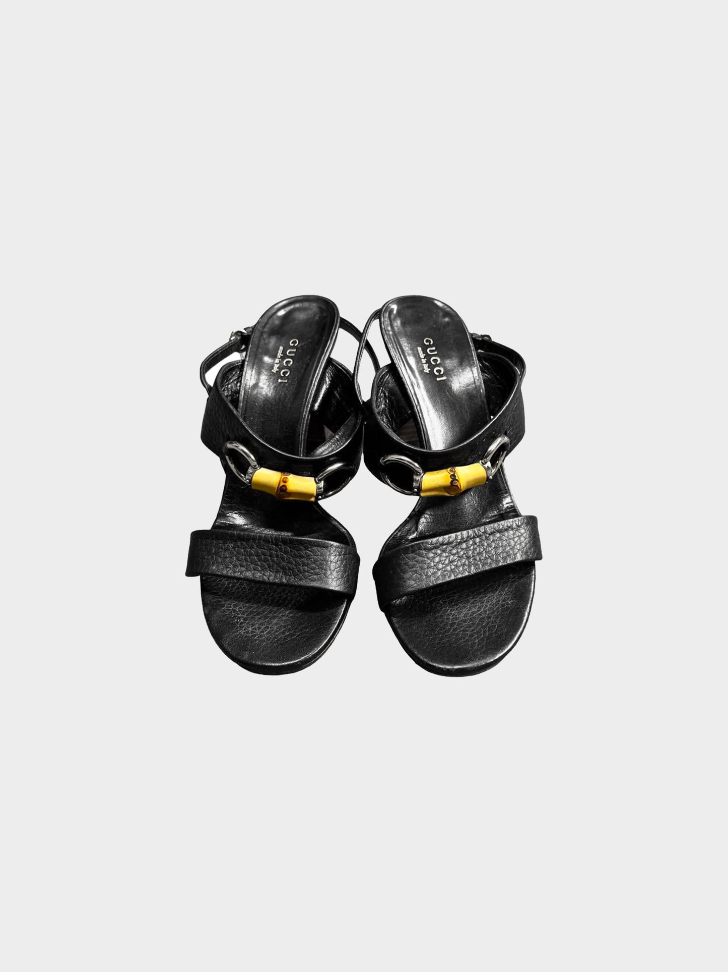 Gucci 2000s Black Leather Horsebit and Bamboo Motif Heels