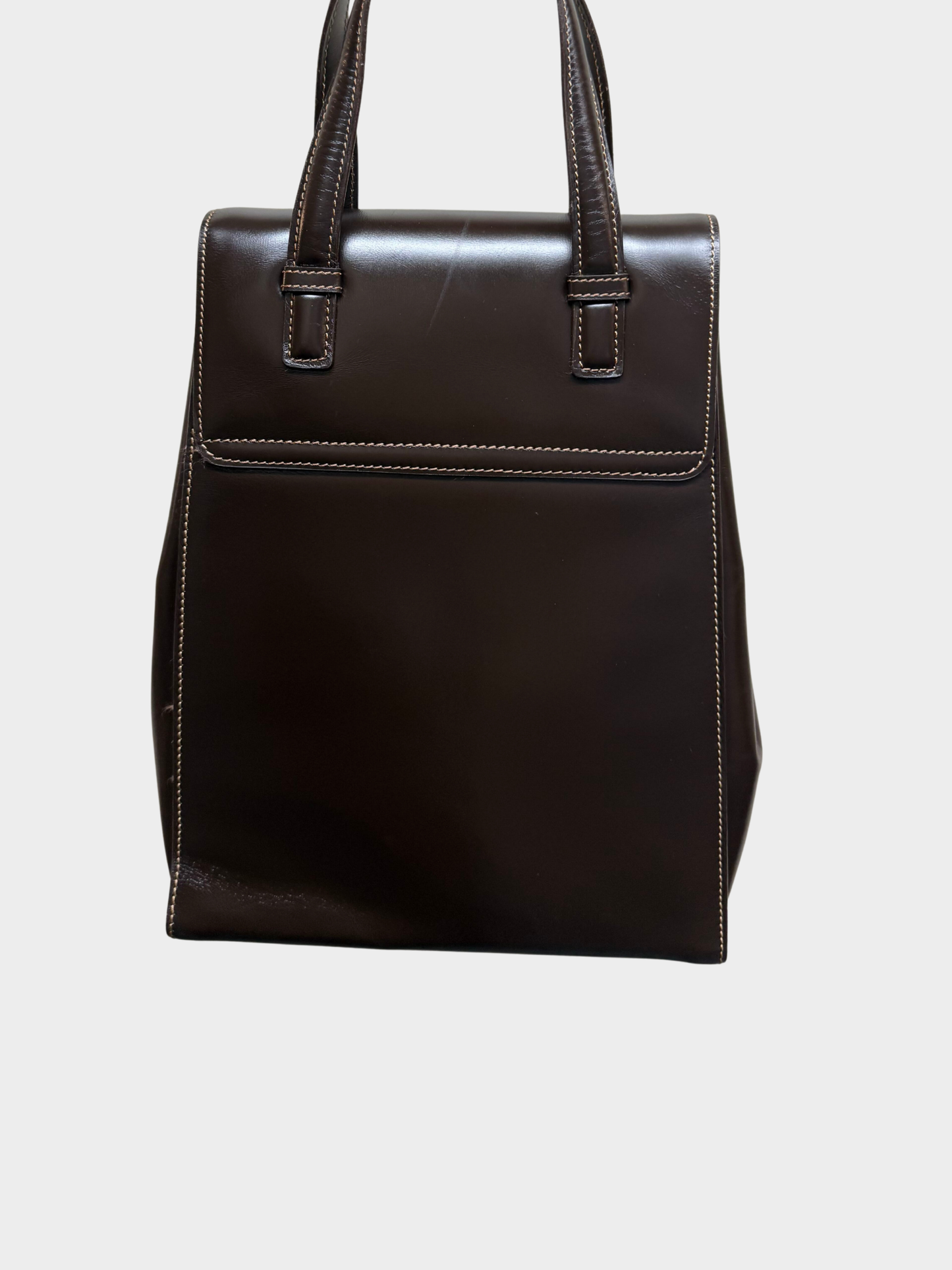 Loewe 1990s Dark Brown Box Calfskin Postal Tote Bag