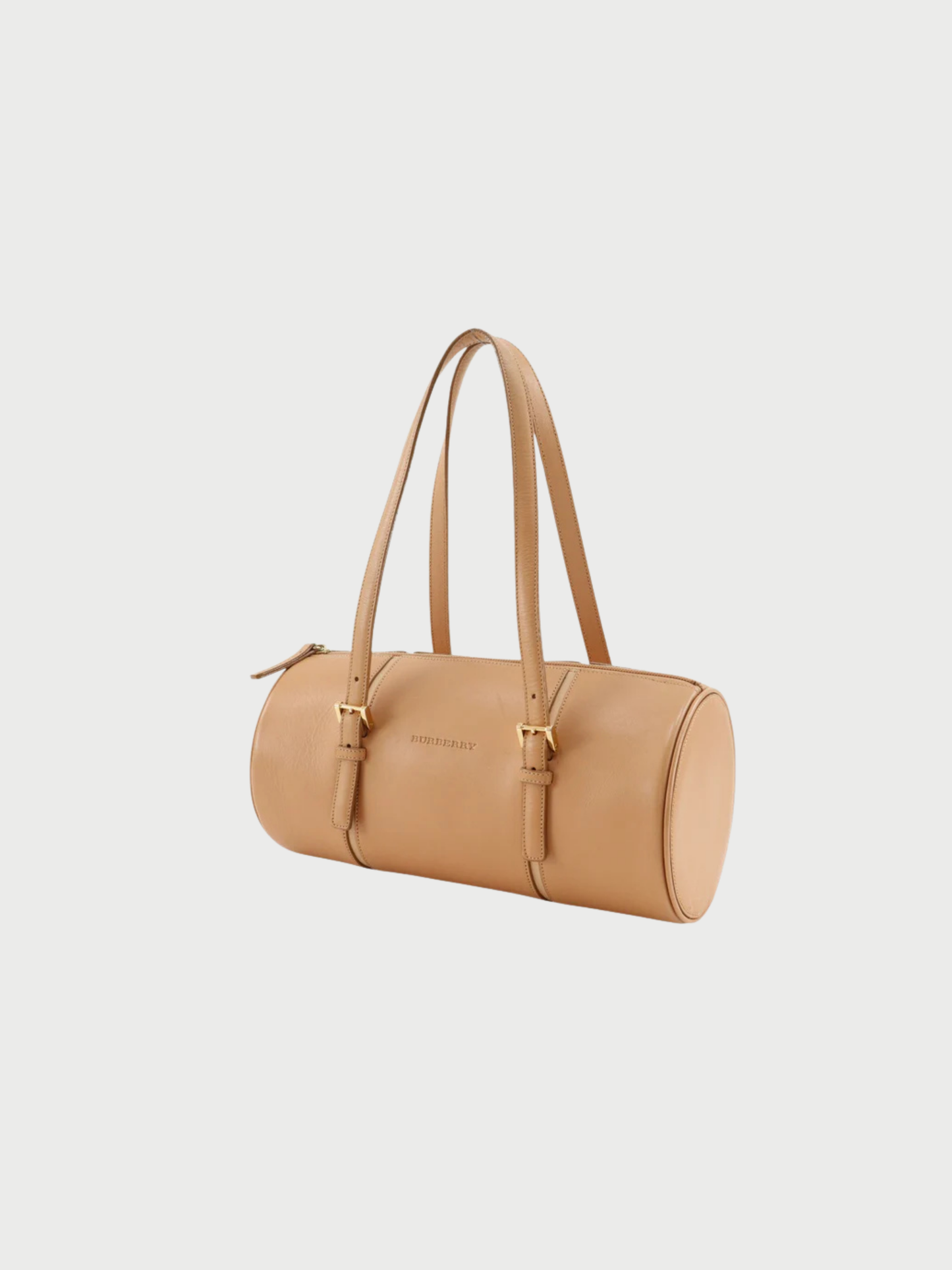 Burberry 2000s Beige Leather Logo Embossed Tote Bag