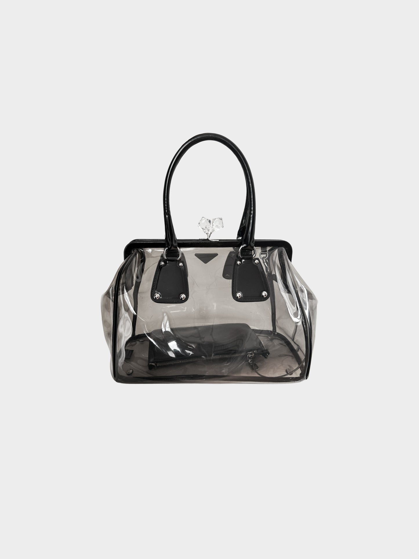 Prada SS 2010 Black PVC Plexi Kisslock Frame Tote Bag