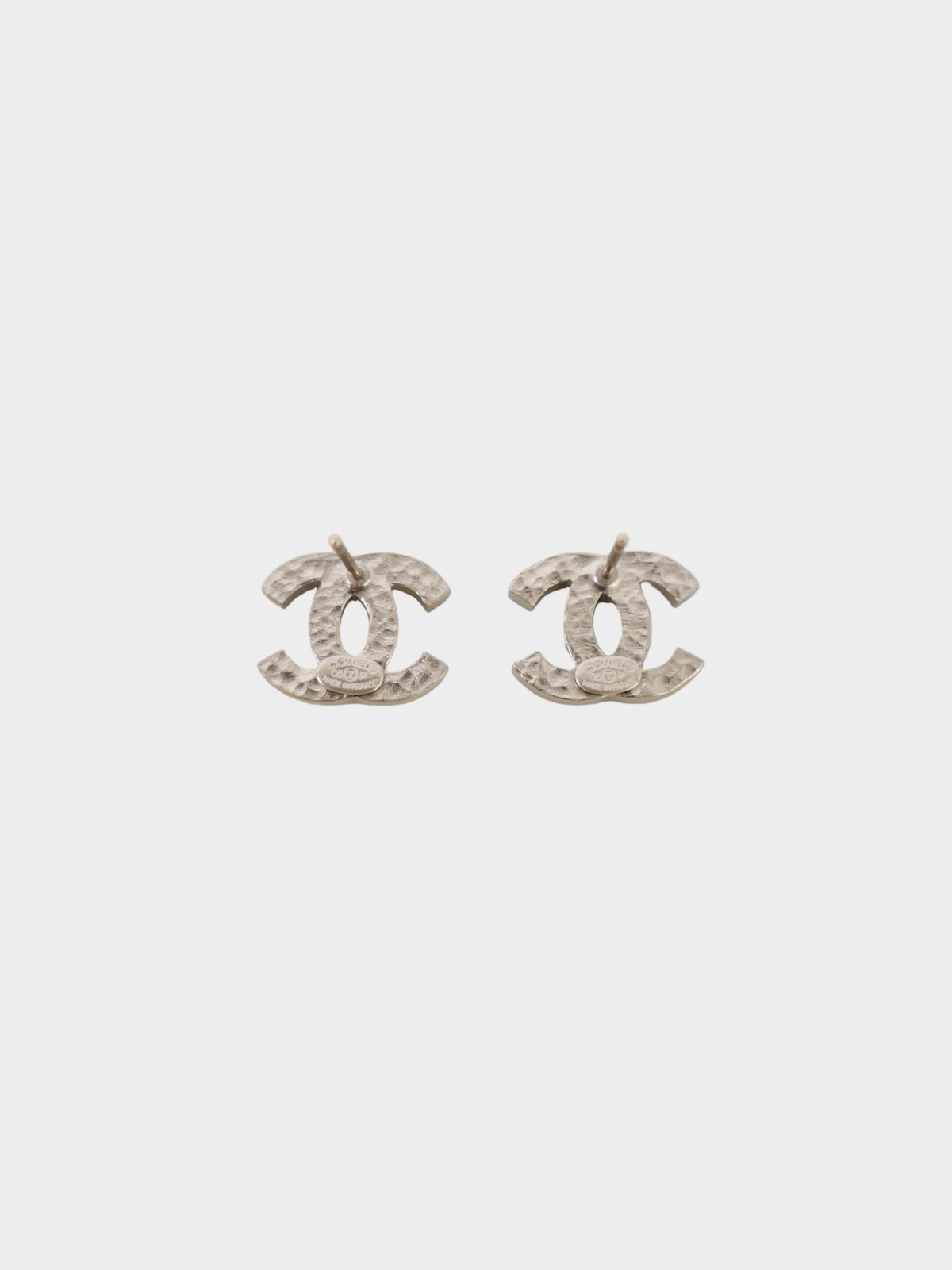 Chanel 2005 Silver Black Coco Rhinestone Earrings