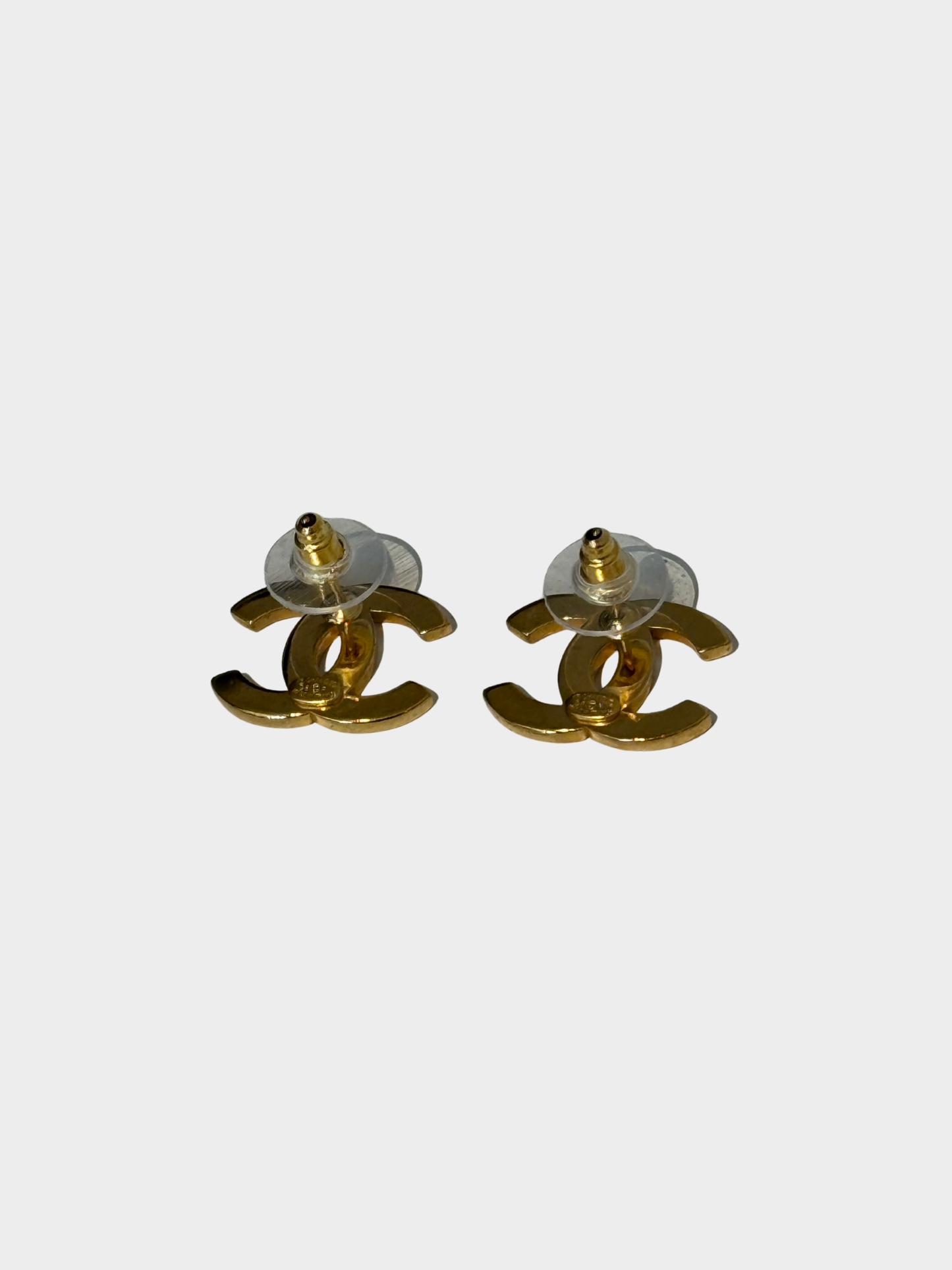Chanel 2000s Gold Letter-Engraved CC Button Stud Earrings