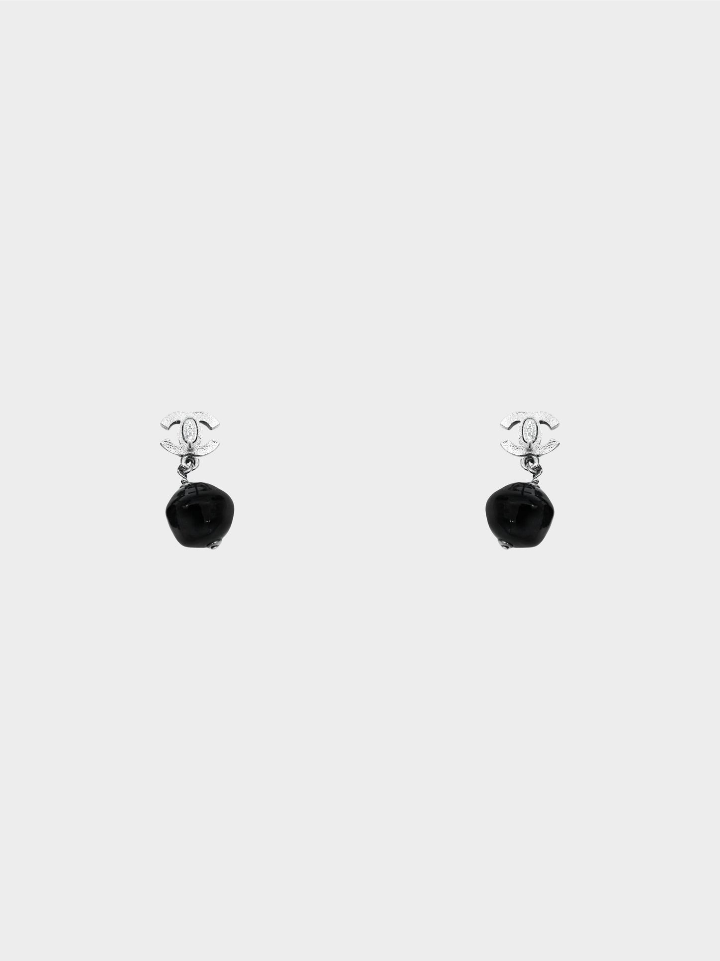 Chanel Cruise 2010 Gunmetal Silver CC Resin Drop Earrings