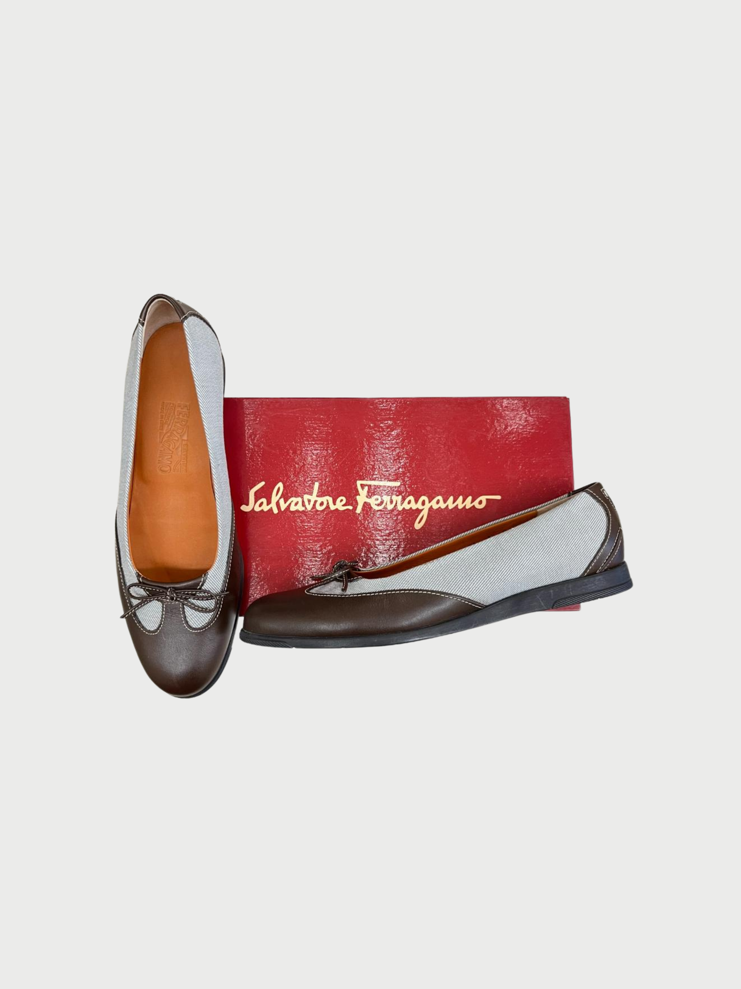 Salvatore Ferragamo 2000s Blue Denim Leather Leila Flats