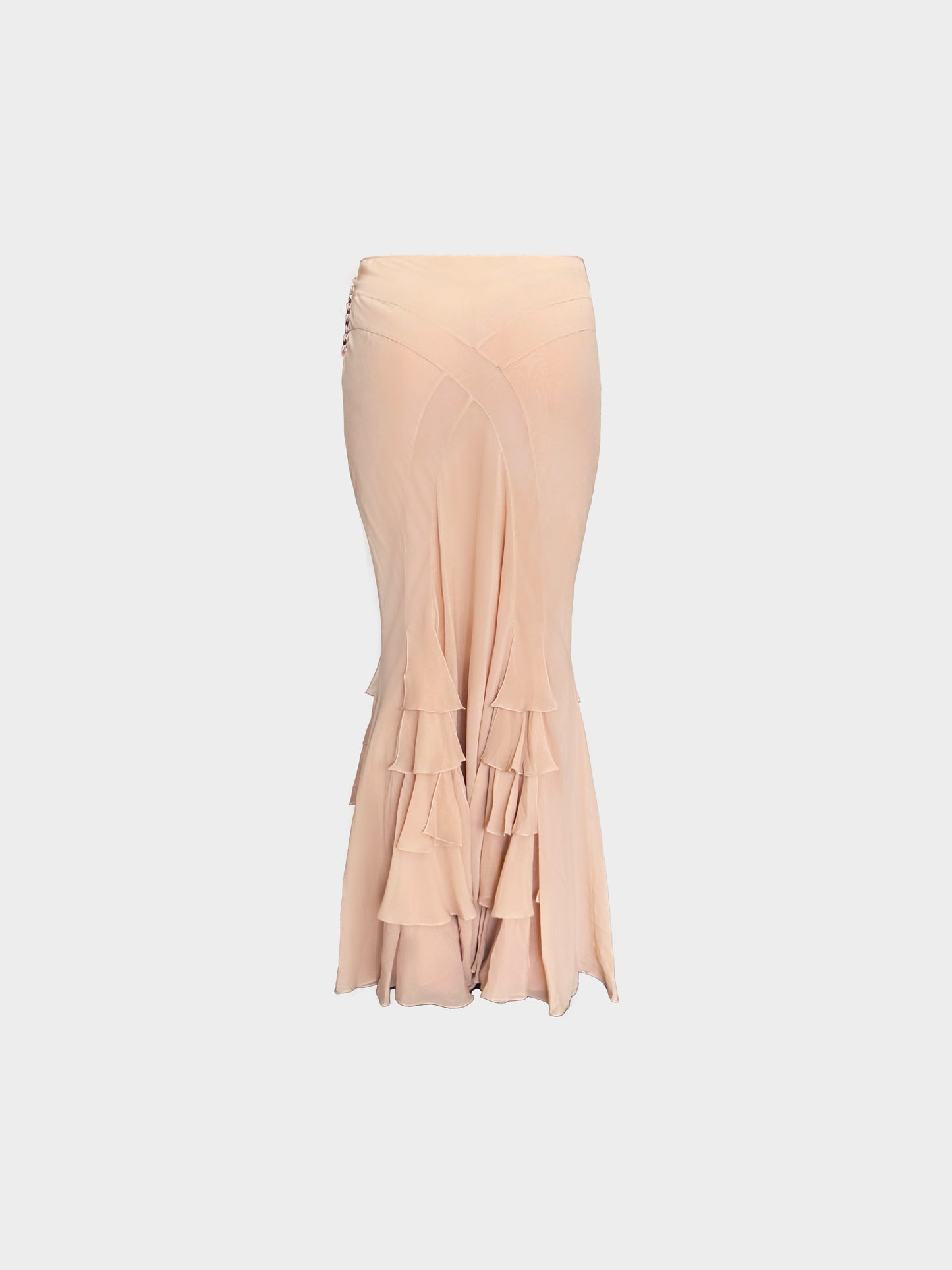 Christian Dior by John Galliano 2000s Beige Silk Ruffled Mermaid Maxi Skirt