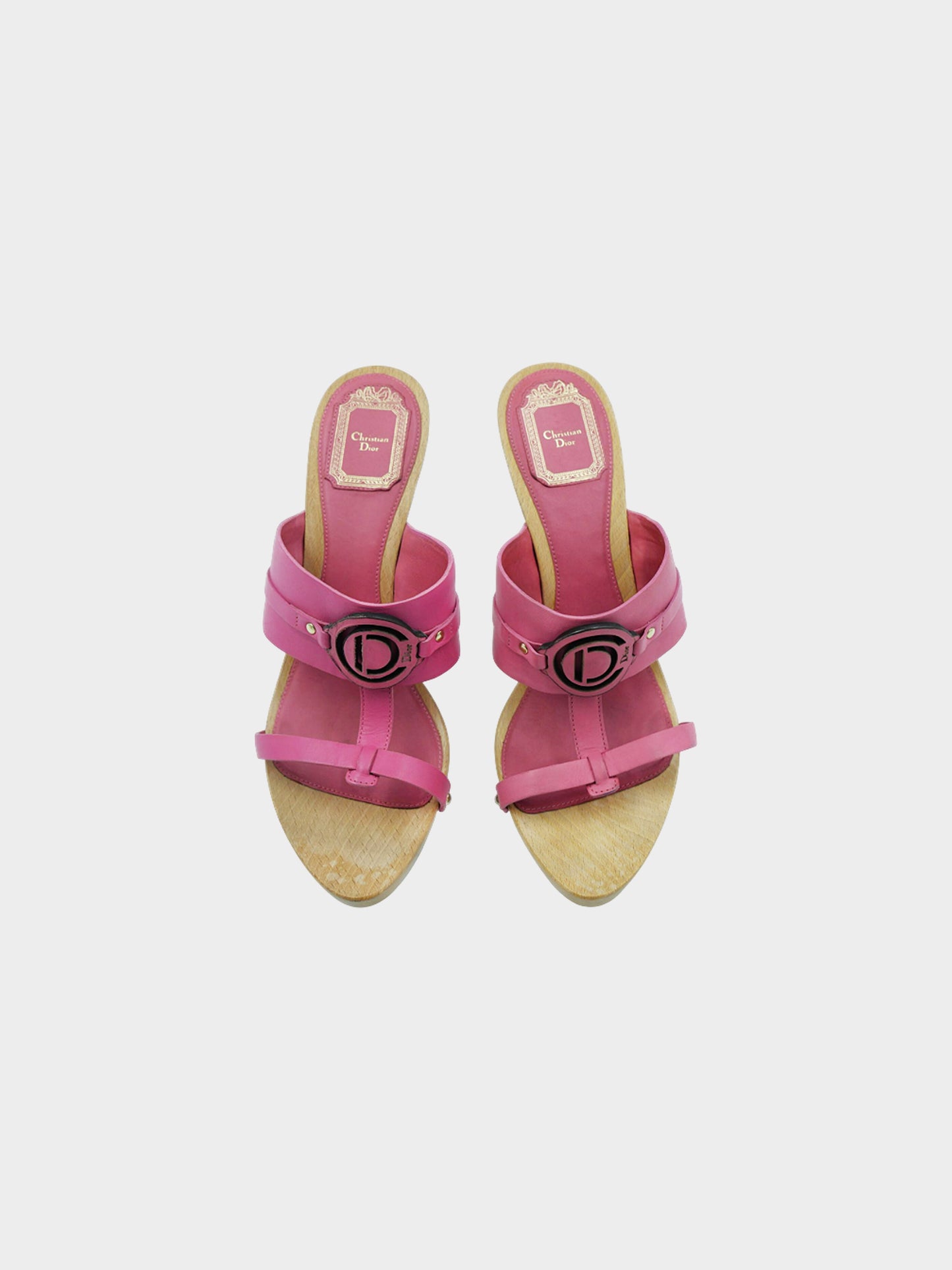Christian Dior 2000s Pink Leather and Wooden Heeled Sandals
