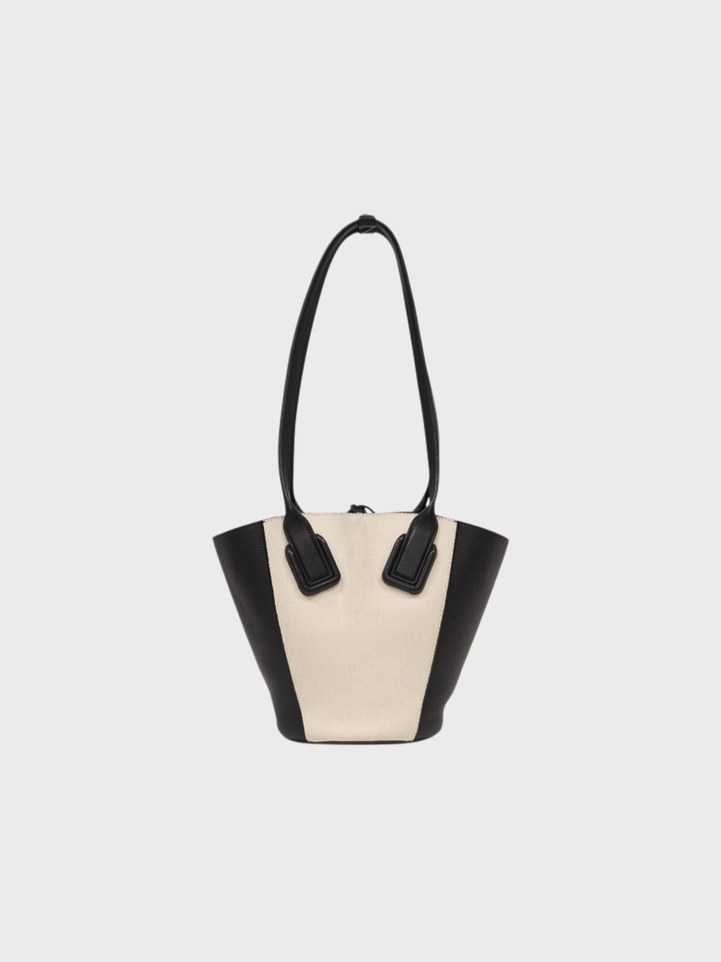 Bottega Veneta SS 2019 Ivory Black Canvas Leather Small Basket Bag