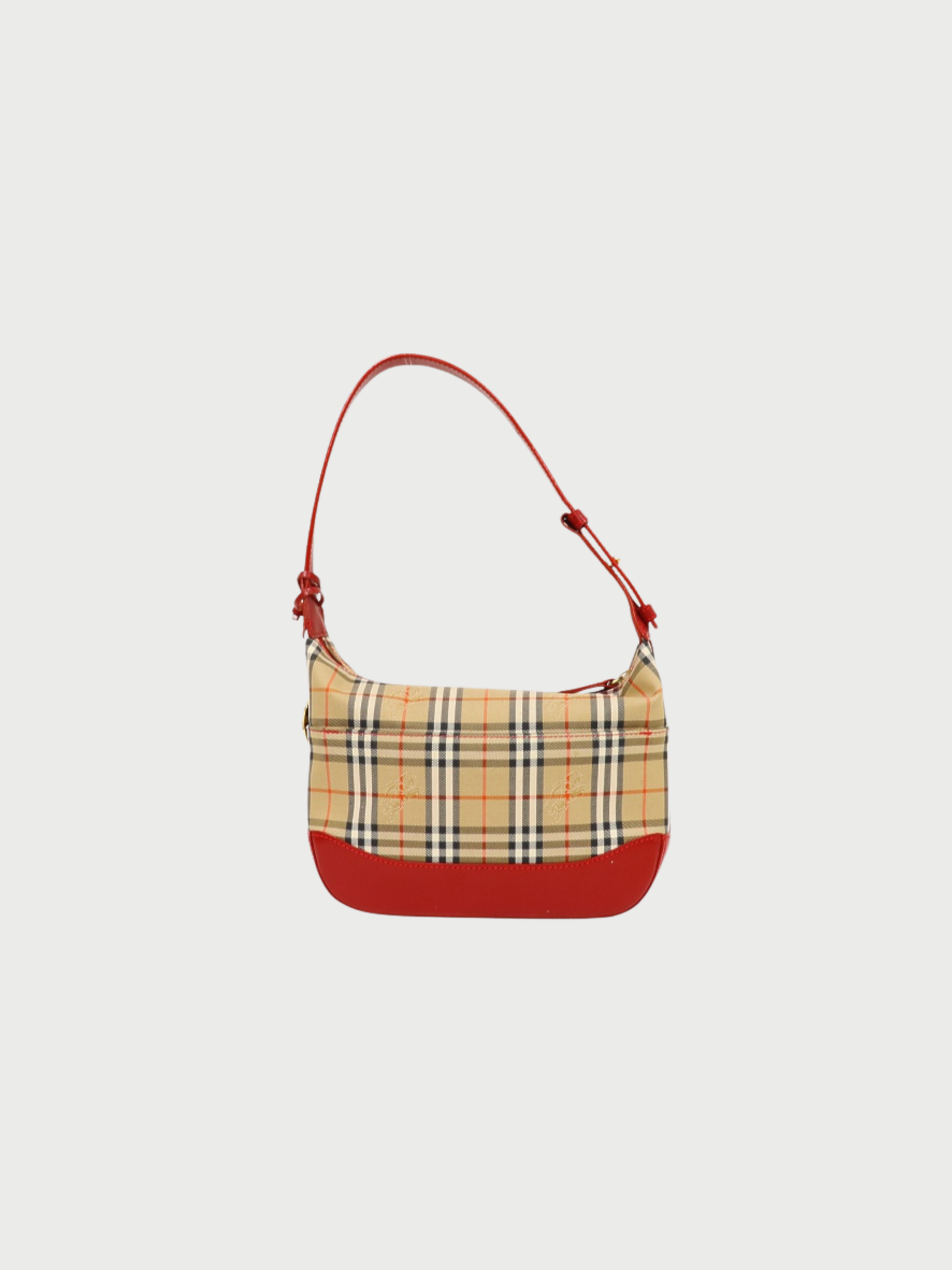Burberry 2000s Beige Red Check Canvas Leather One Shoulder Bag