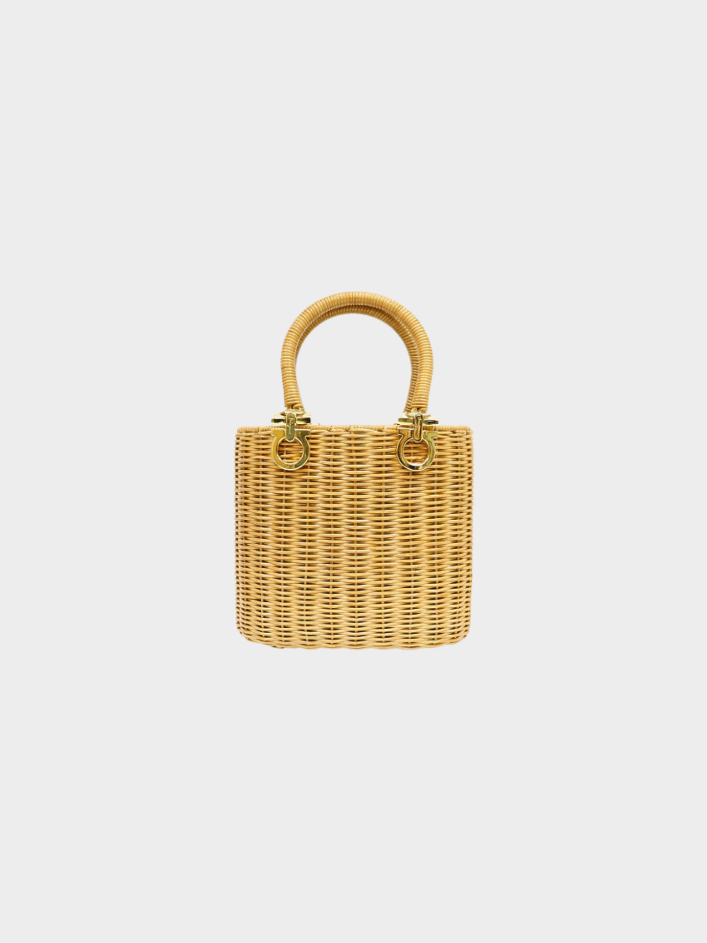 Salvatore Ferragamo 2020s Beige Rattan Gancini Basket Bag
