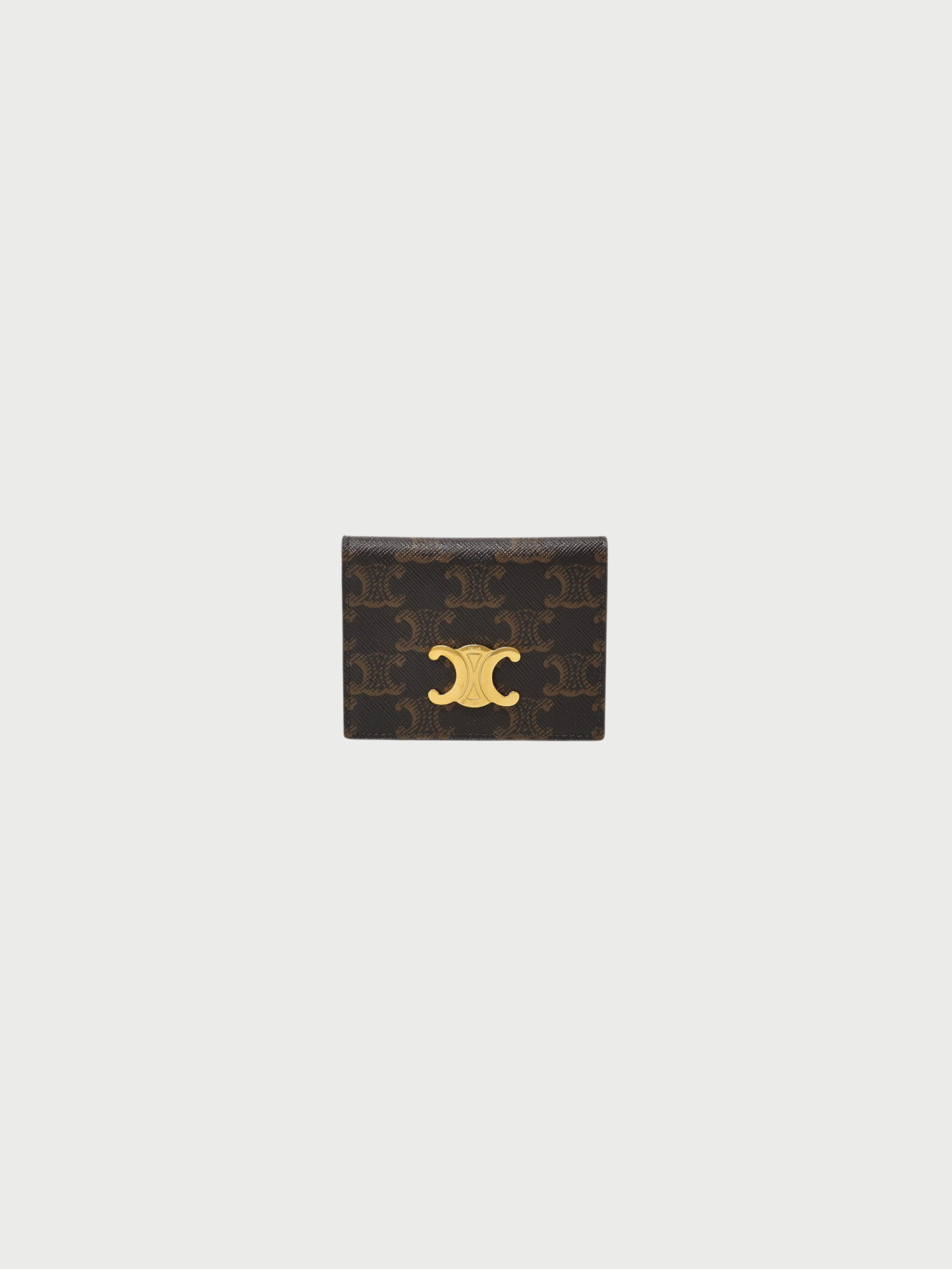 Celine 2020s Charcoal Green Brown Triomphe Bifold Card Holder