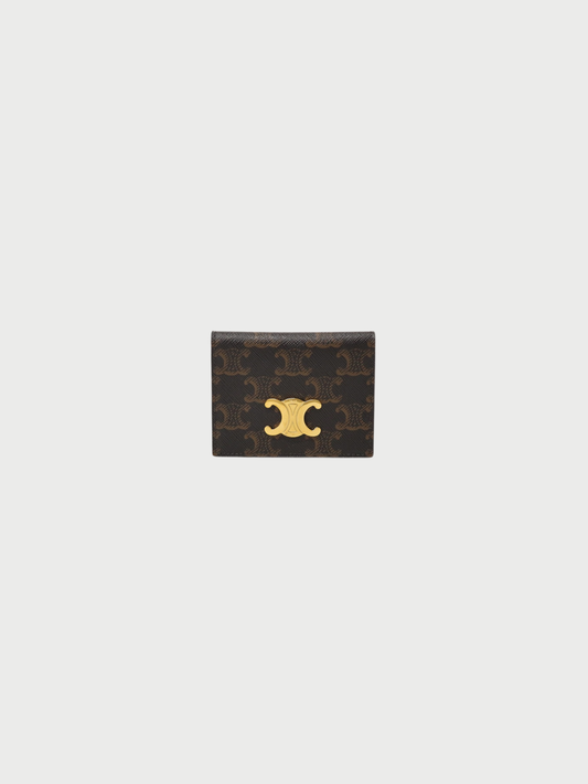 Celine 2020s Charcoal Green Brown Triomphe Bifold Card Holder