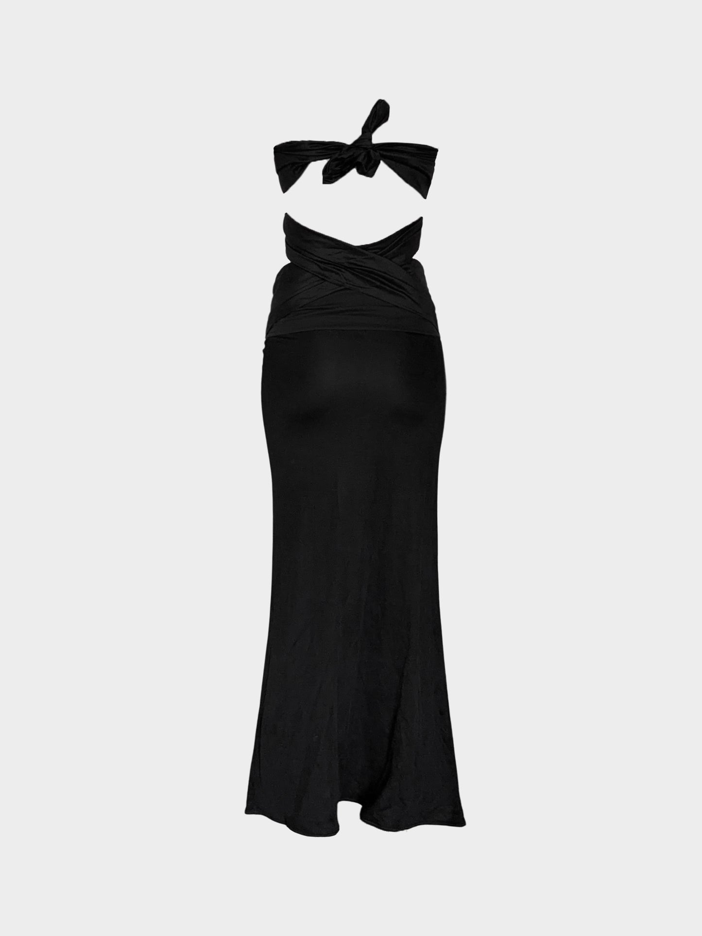 Jean Paul Gaultier 1990s Black Tie-up Silk Maxi Dress/Skirt