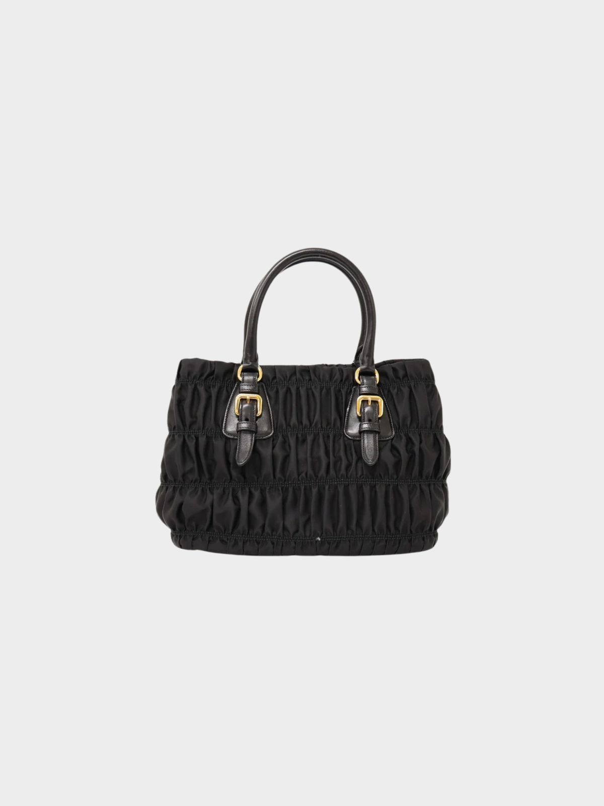 Prada 2000s Black Nylon Leather Gathered Logo Hardware Handbag