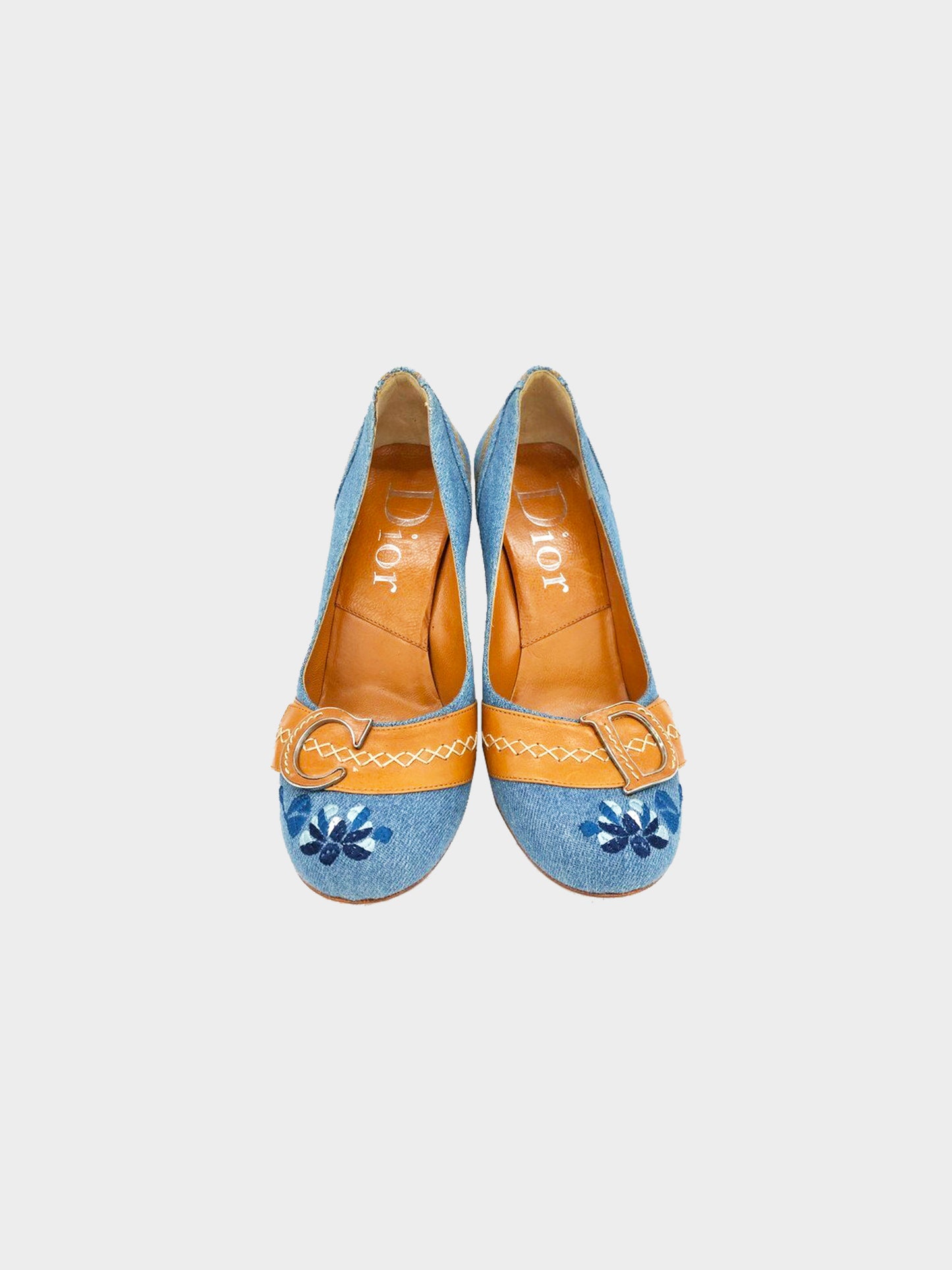 Christian Dior SS 2005 Denim and Leather Embroidered Pumps