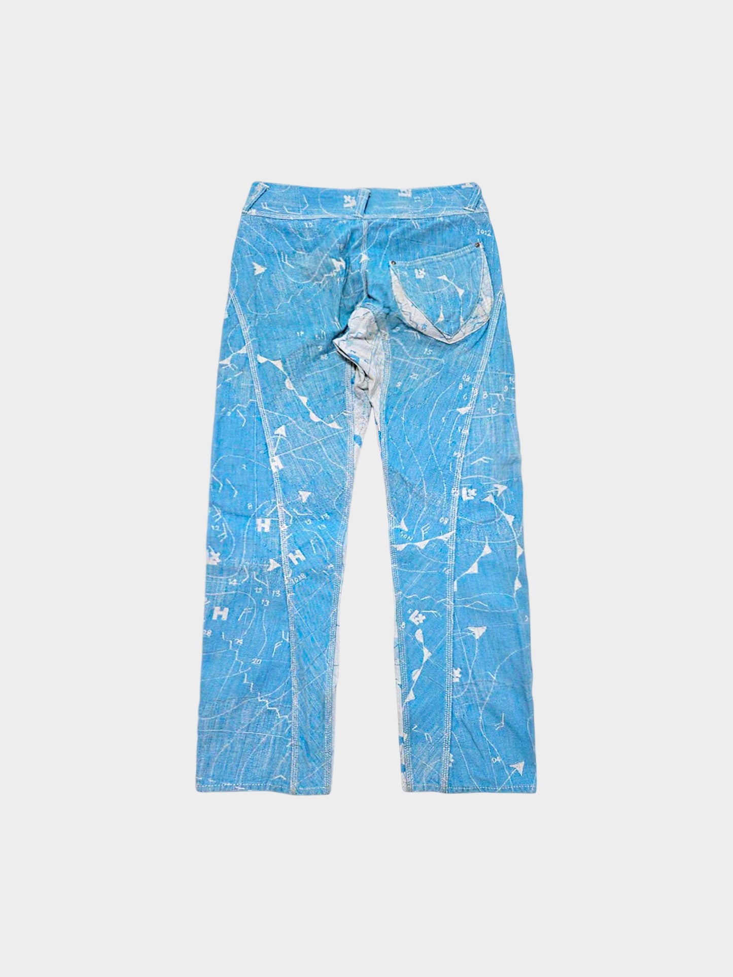 Issey Miyake Men SS 2008 A-POC Weather Map Draped Jacquard Denim Pants