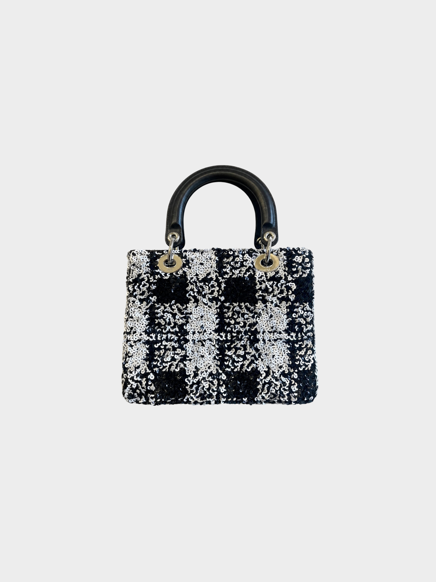 Christian Dior 2020s Black White Sequin Medium Lady Dior Bag
