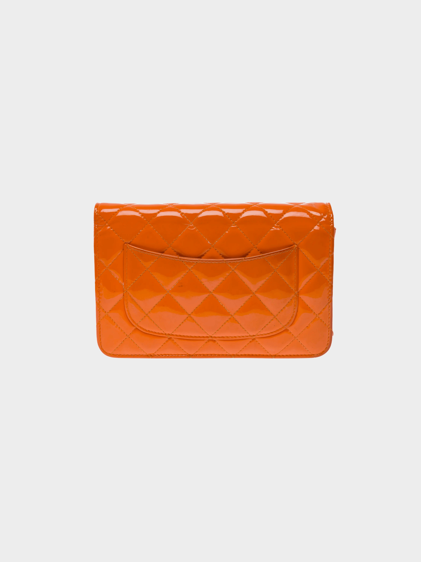 Chanel 2014 Orange Quilted Patent Leather Classic WOC Clutch Bag
