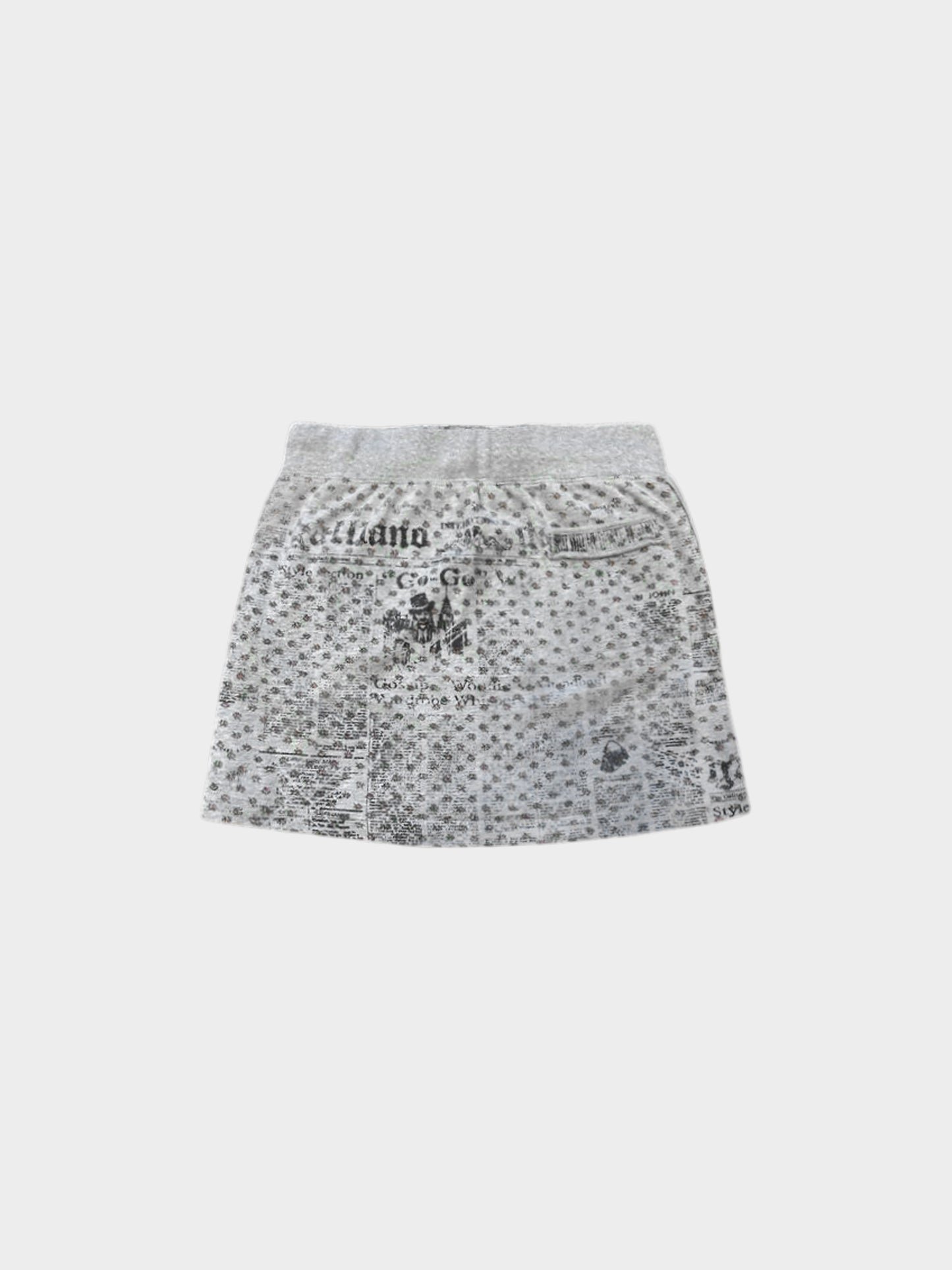 John Galliano 2000s Grey Floral and Newspaper Print Skirt