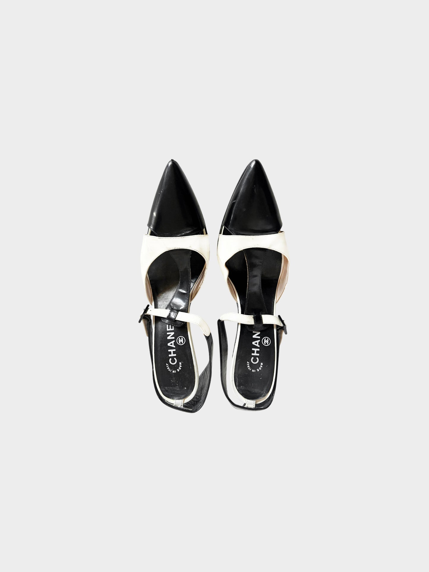 Chanel 2000s Two-toned Black and White Patent Leather Cut-out Heels