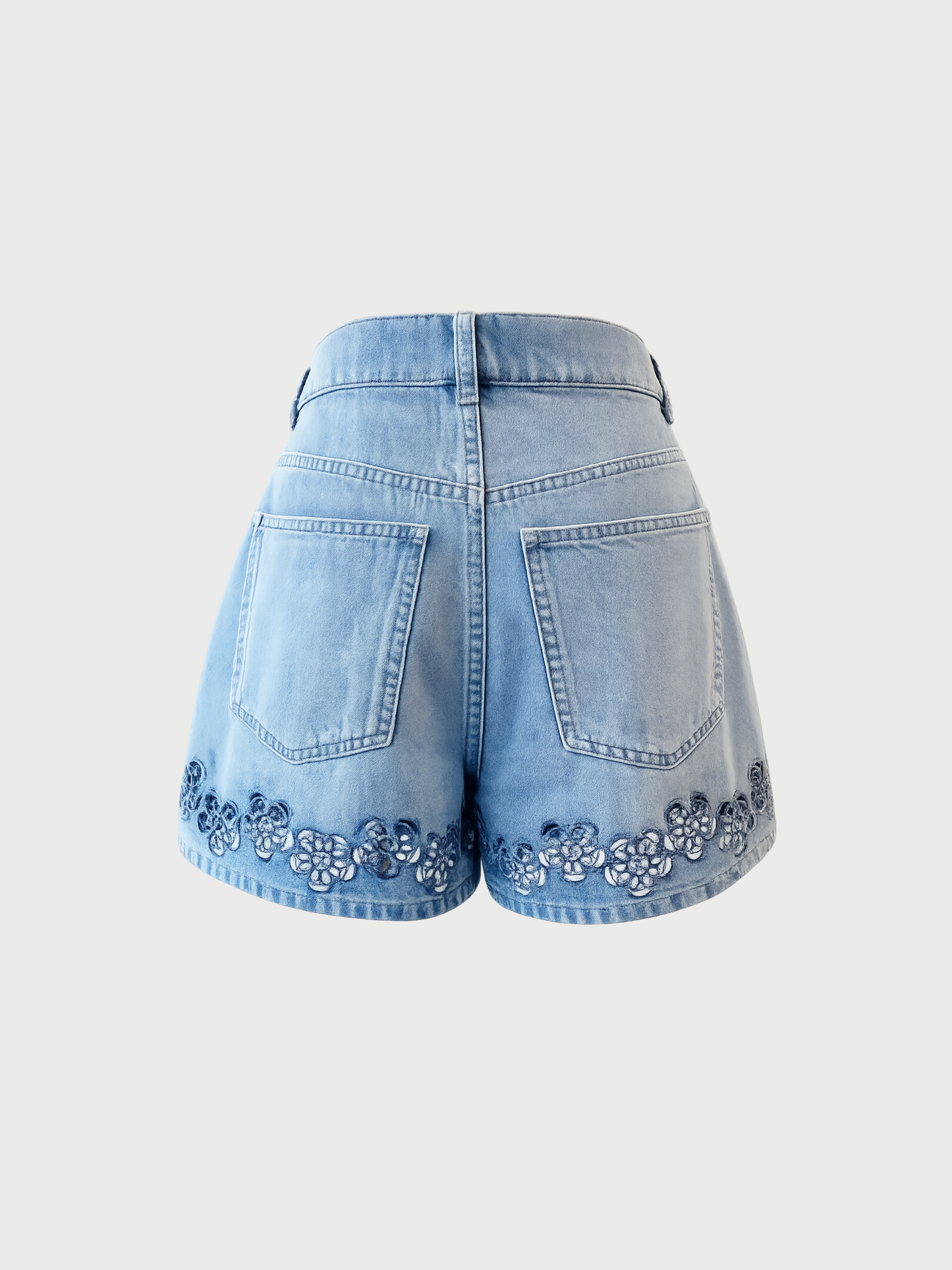 Chanel 2024 Blue Denim Floral Logo Embroidered Shorts